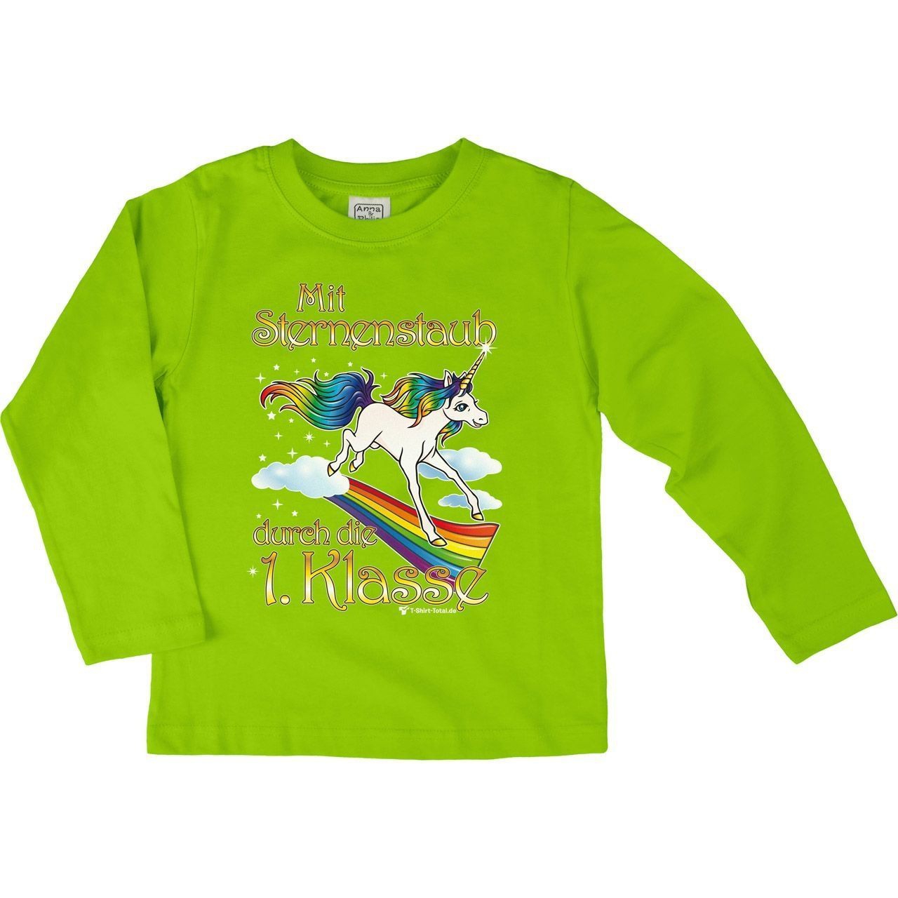 Einhorn 1. Klasse Kinder Langarm Shirt hellgrün 122 / 128