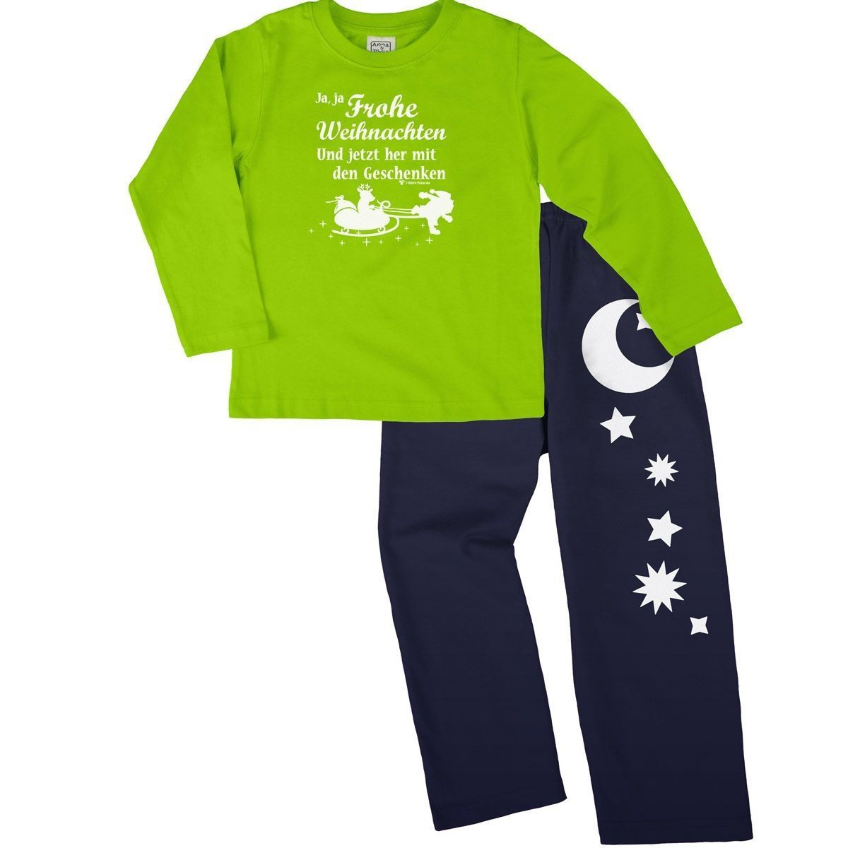 Ja ja Frohe Weihnachten Pyjama Set hellgrün / navy 92