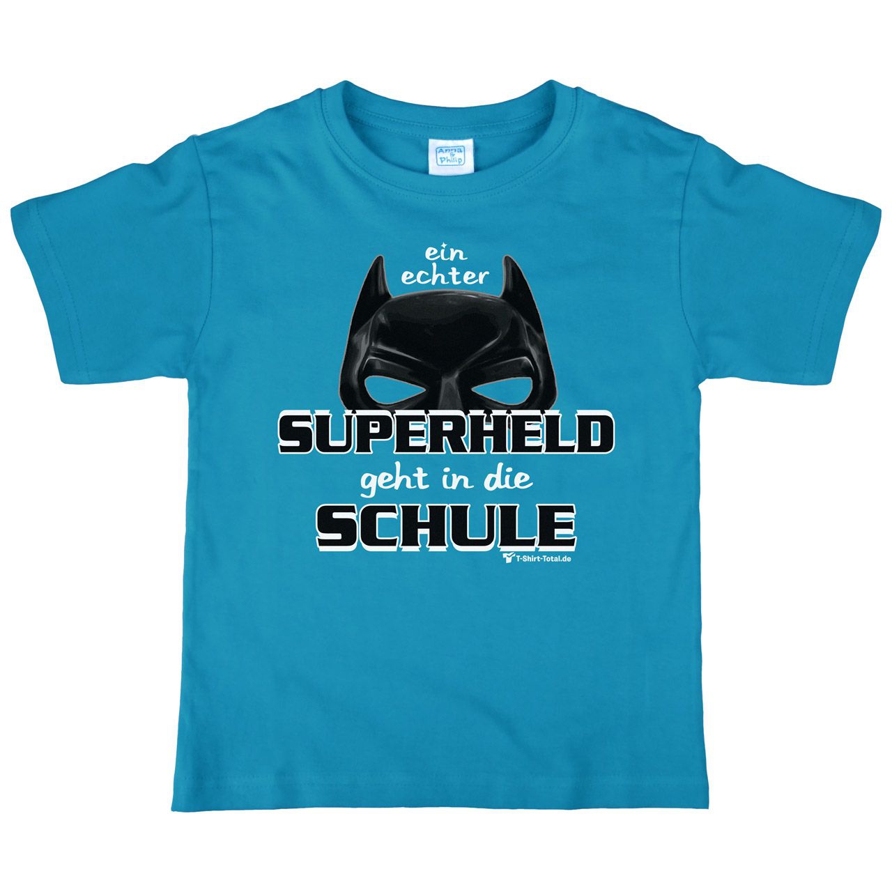 Superheld Schule Kinder T-Shirt türkis 122 / 128