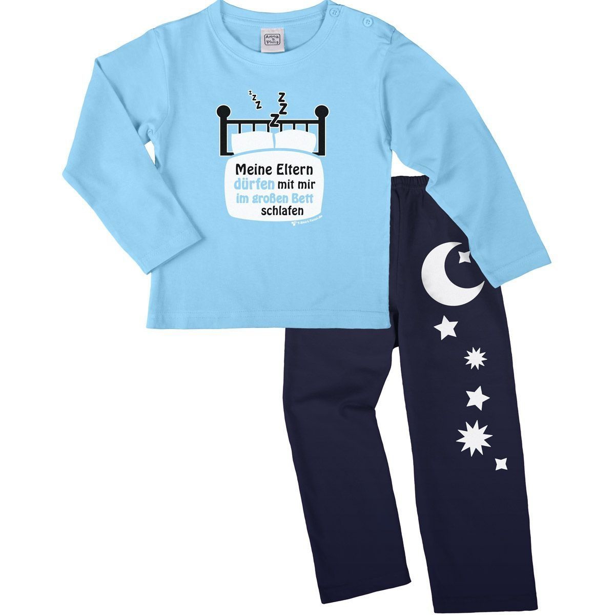 Im großen Bett schlafen Pyjama Set hellblau / navy 110 / 116