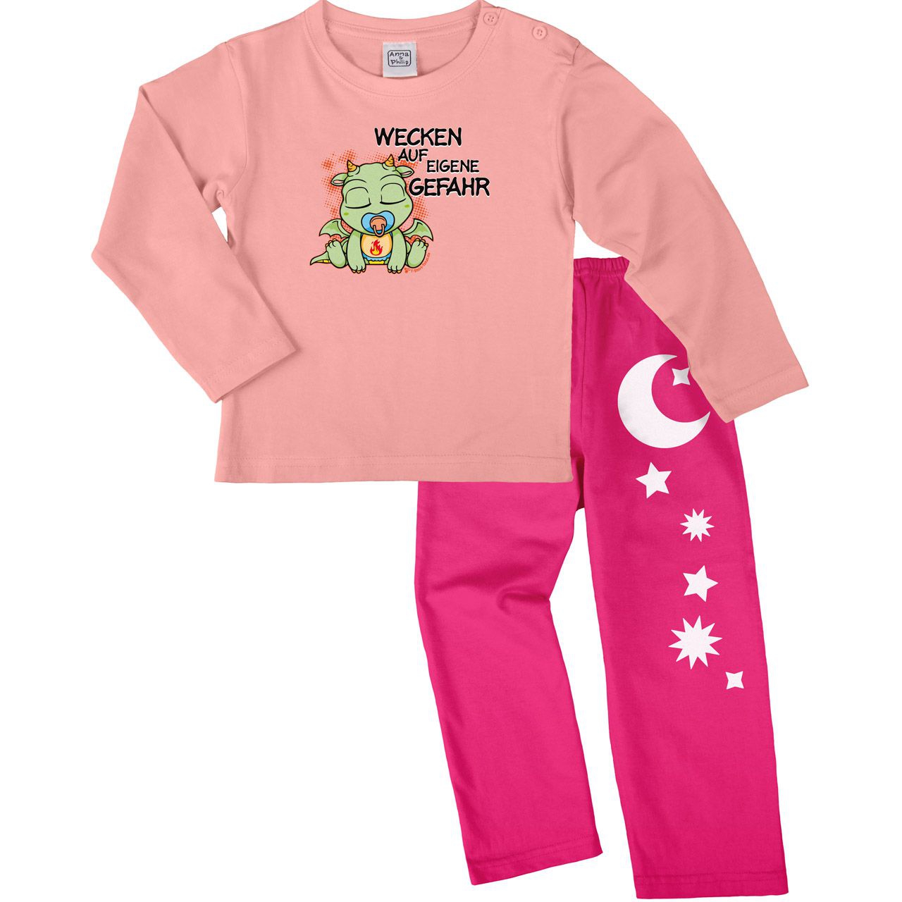Drachen wecken Pyjama Set rosa / pink 110 / 116
