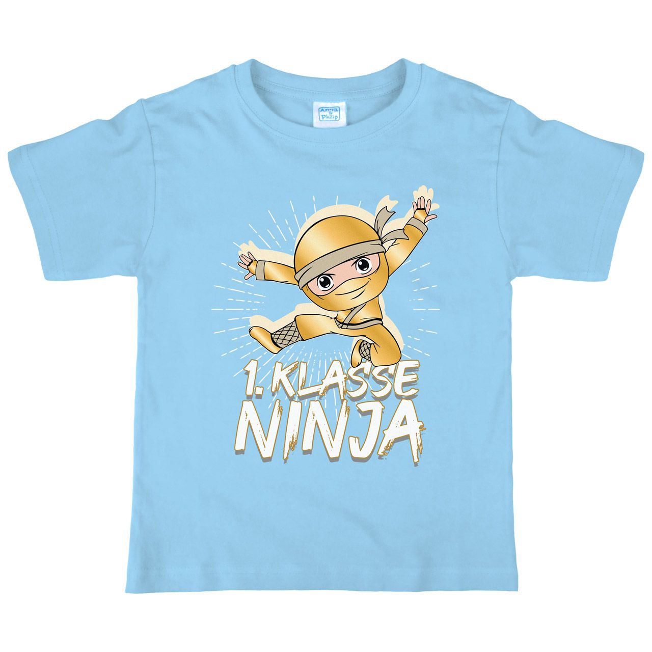 1. Klasse Ninja gold Kinder T-Shirt hellblau 122 / 128
