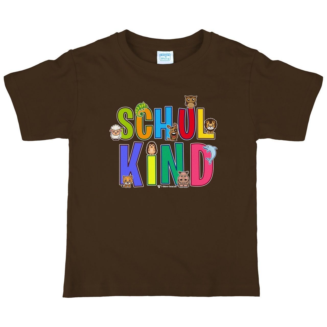 Schulkind Tiere Kinder T-Shirt braun 122 / 128