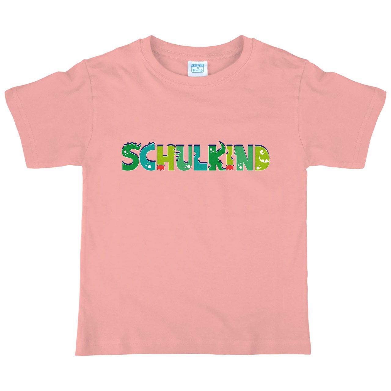Schulkind Schrift als grünes Monster Kinder T-Shirt rosa 122 / 128
