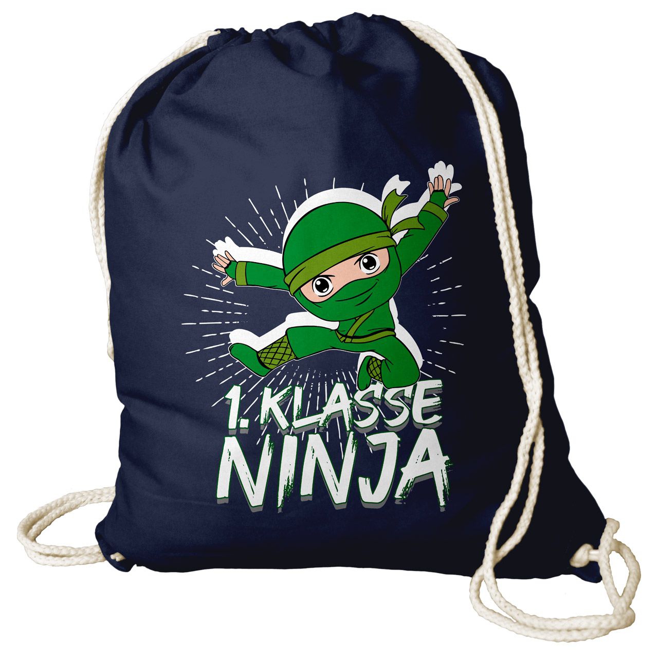1. Klasse Ninja grün Rucksack Beutel navy