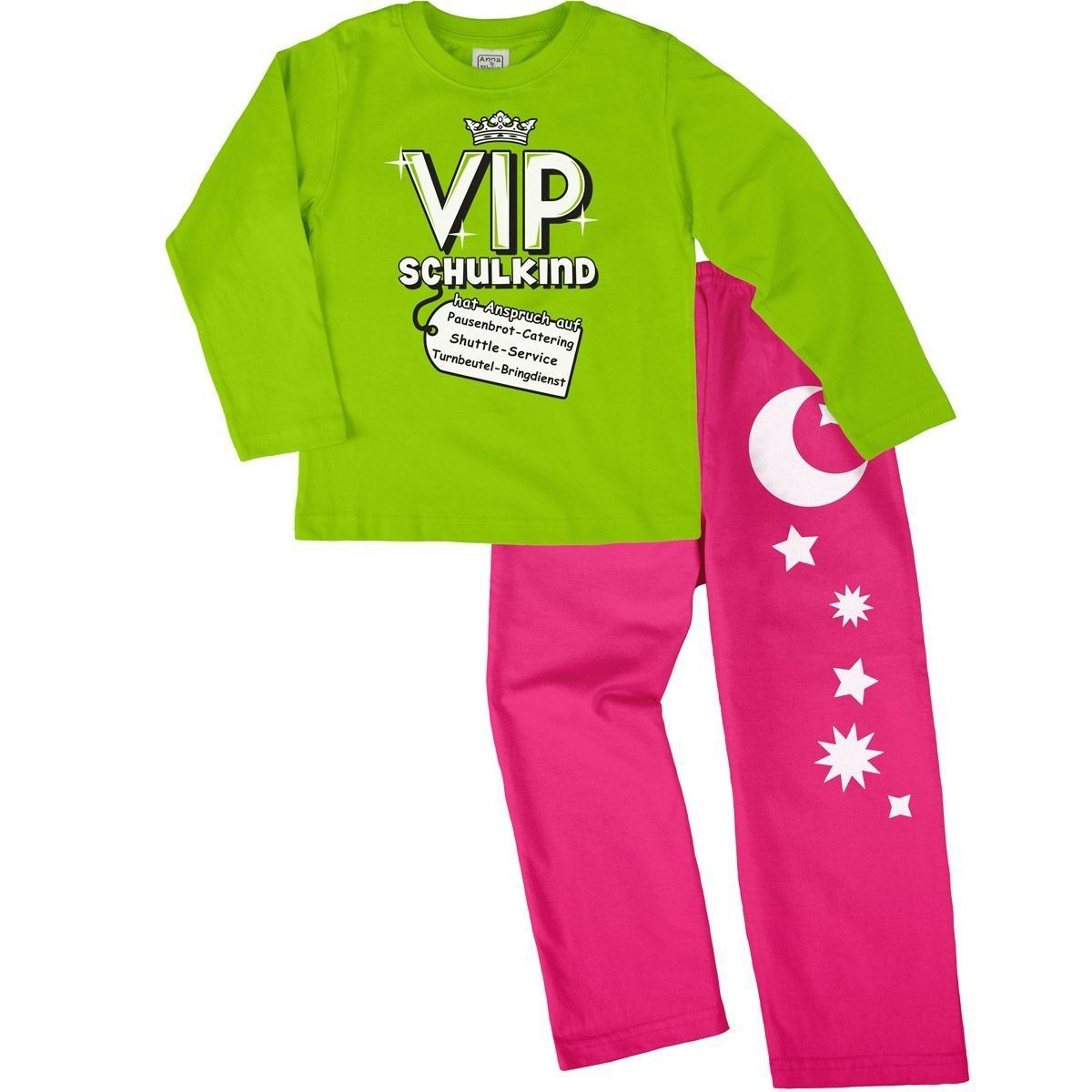 VIP Schulkind Pyjama Set hellgrün / pink 122 / 128