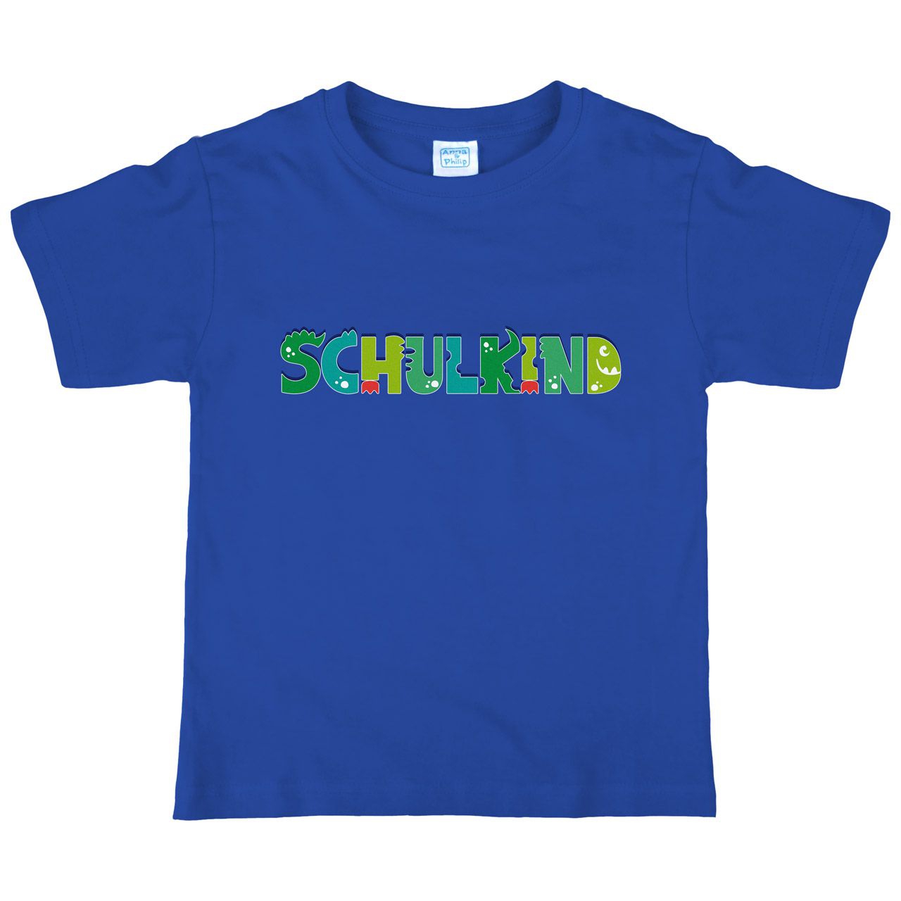 Schulkind Schrift als grünes Monster Kinder T-Shirt royal 122 / 128