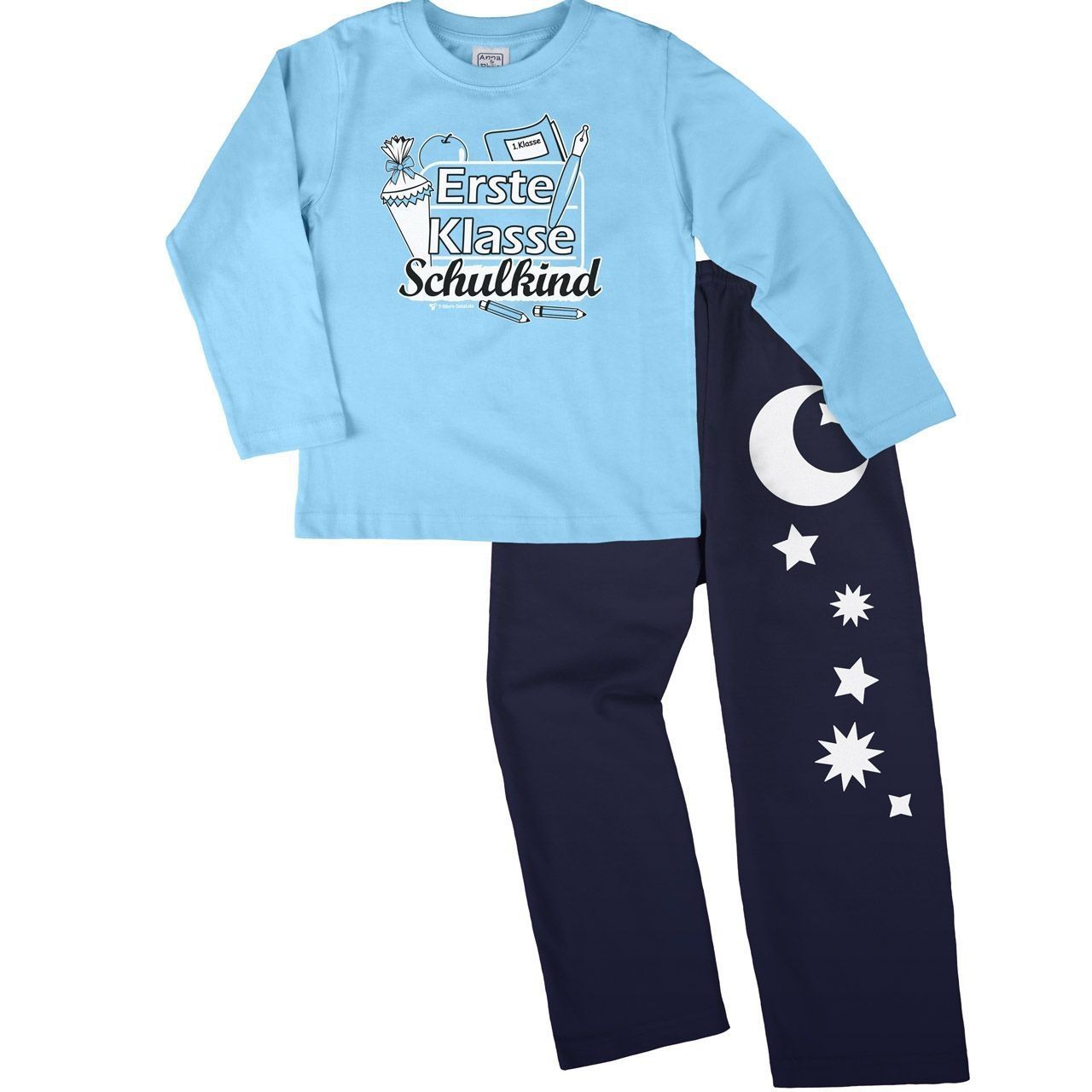 Erste Klasse Schulkind Pyjama Set hellblau / navy 122 / 128