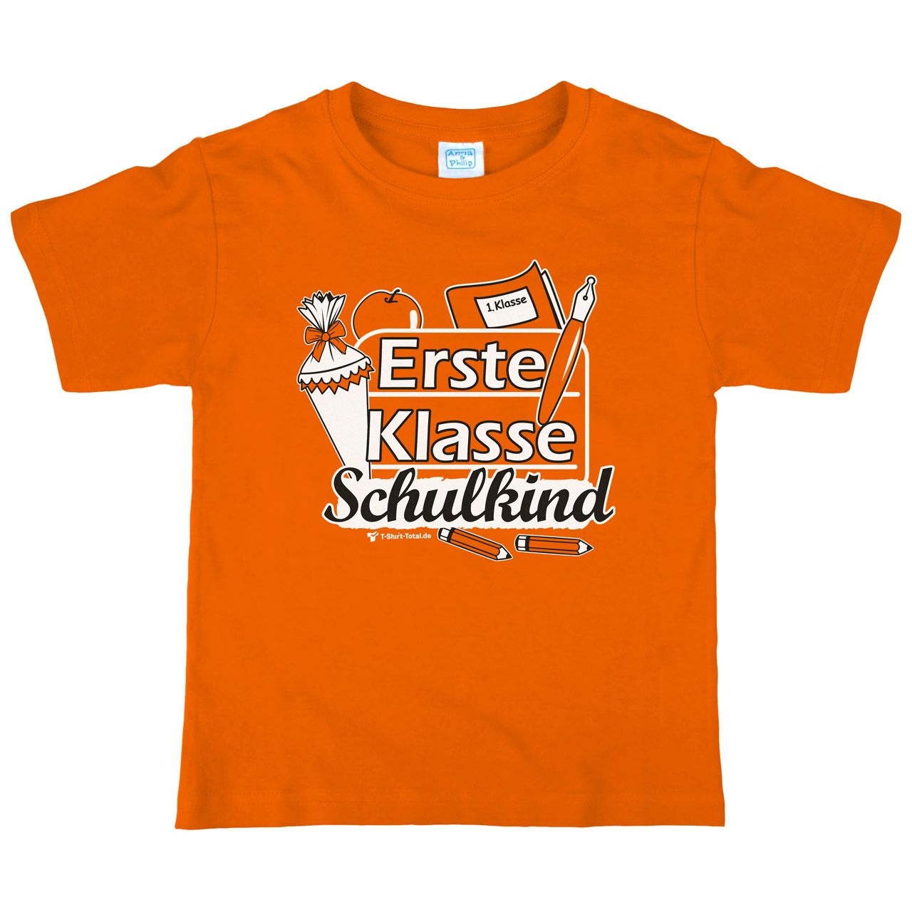 Erste Klasse Schulkind Kinder T-Shirt mit Namen orange 122 / 128