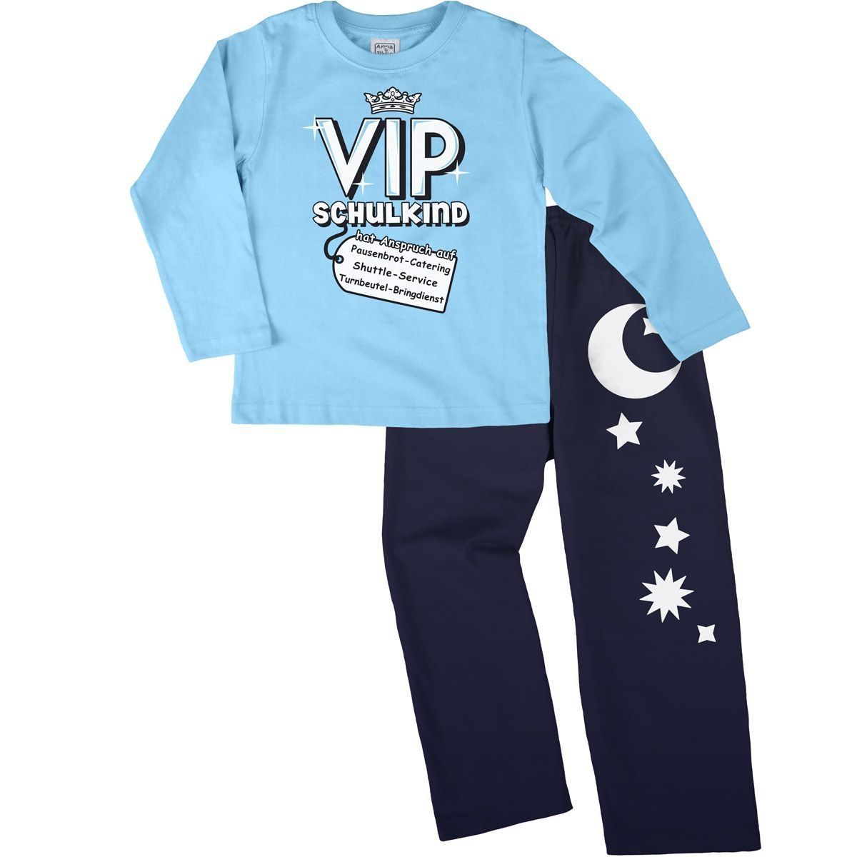 VIP Schulkind Pyjama Set hellblau / navy 122 / 128