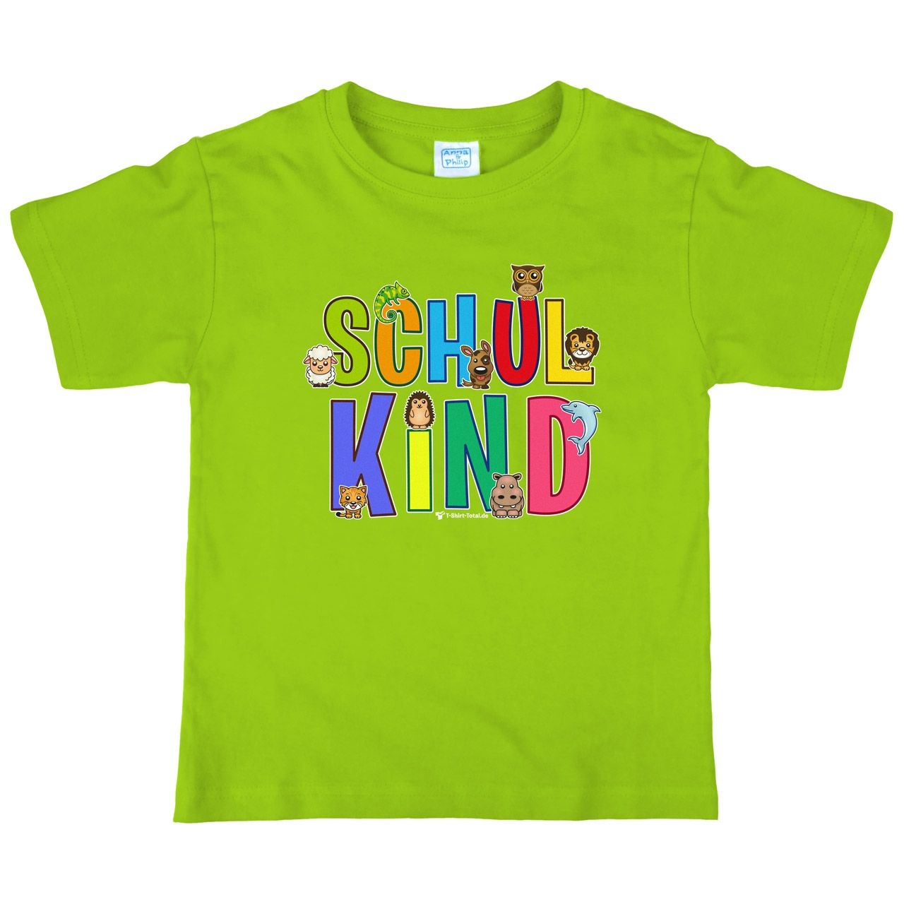 Schulkind Tiere Kinder T-Shirt mit Namen hellgrün 122 / 128