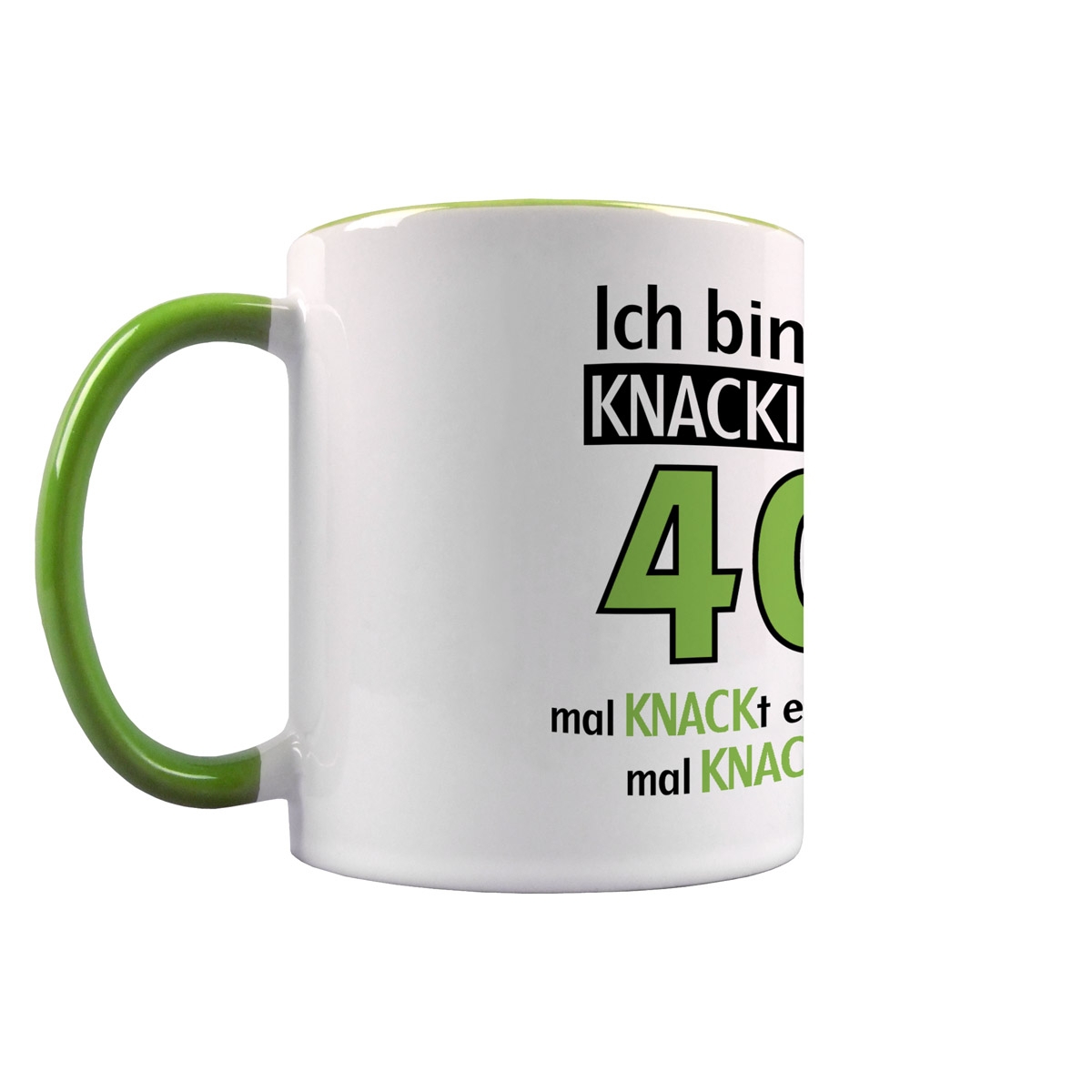 Knackiger 40er Tasse hellgrün / weiß