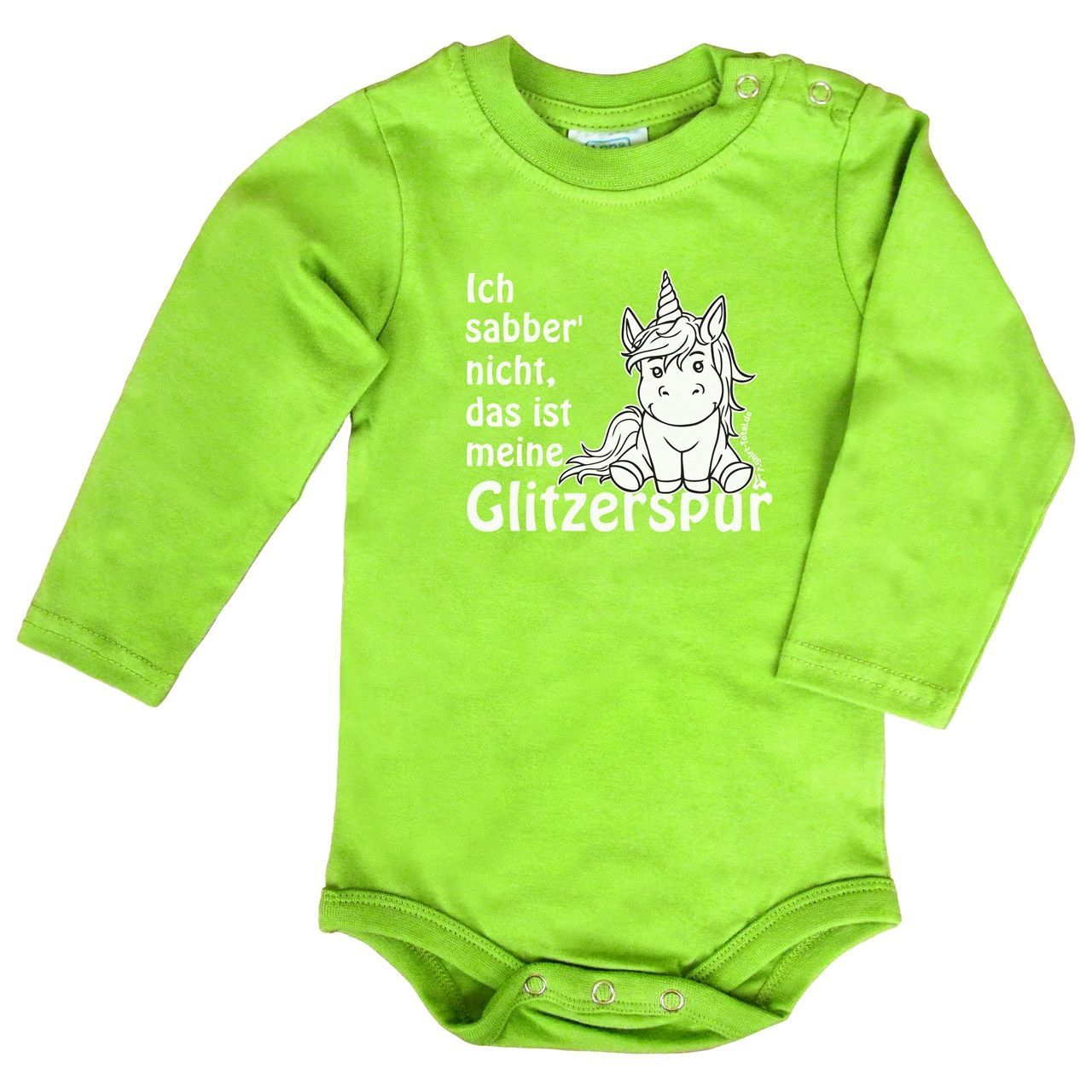 Einhorn Glitzerspur Baby Body Langarm hellgrün 68 / 74