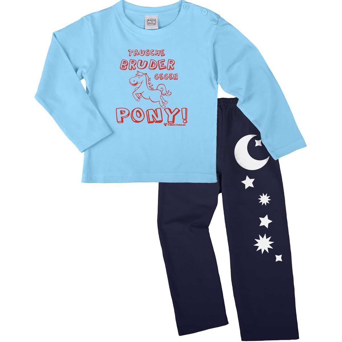 Tausche Bruder gegen Pony Pyjama Set hellblau / navy 110 / 116