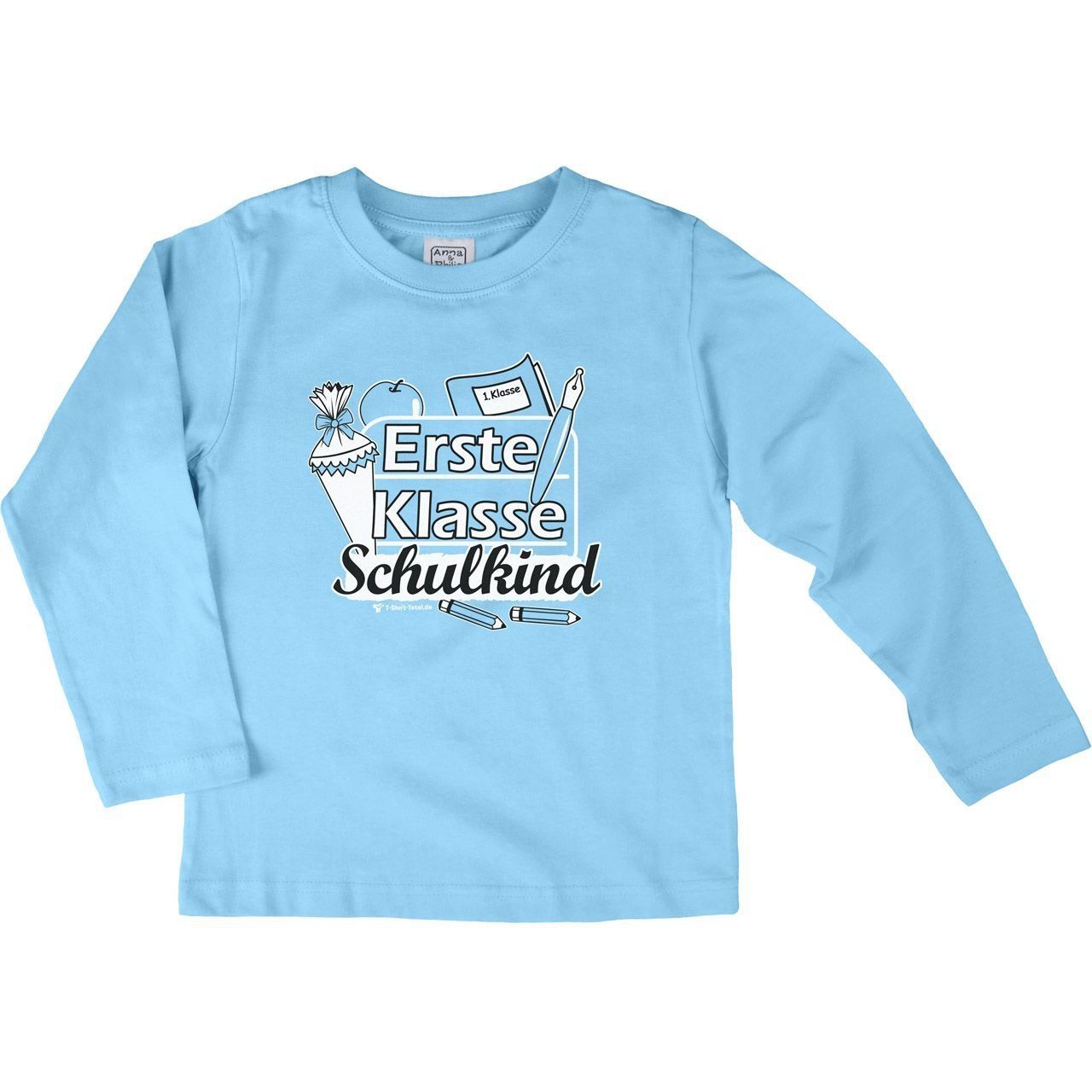Erste Klasse Schulkind Kinder Langarm Shirt hellblau 110 / 116