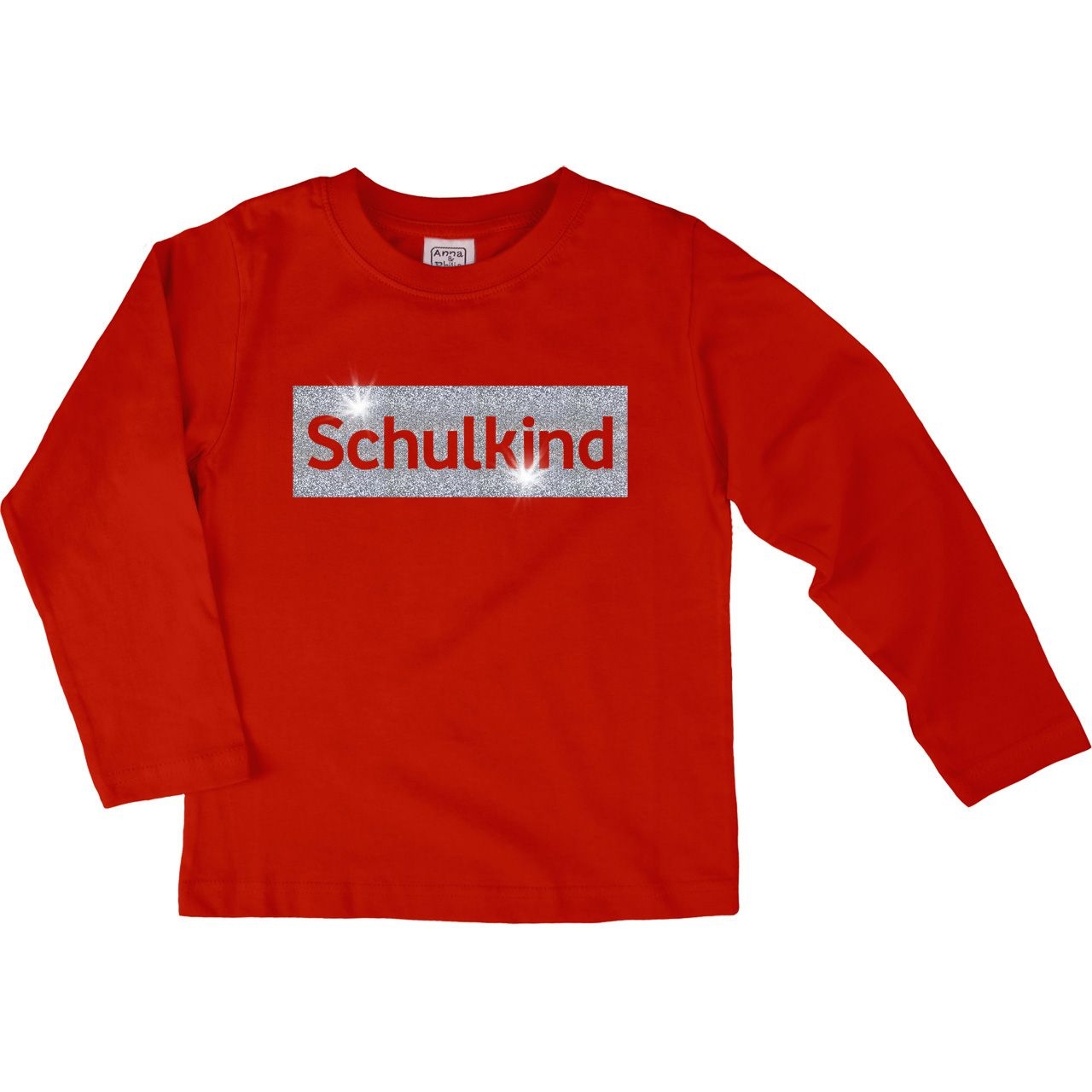 Schulkind Glitzer Kinder Langarm Shirt rot 122 / 128