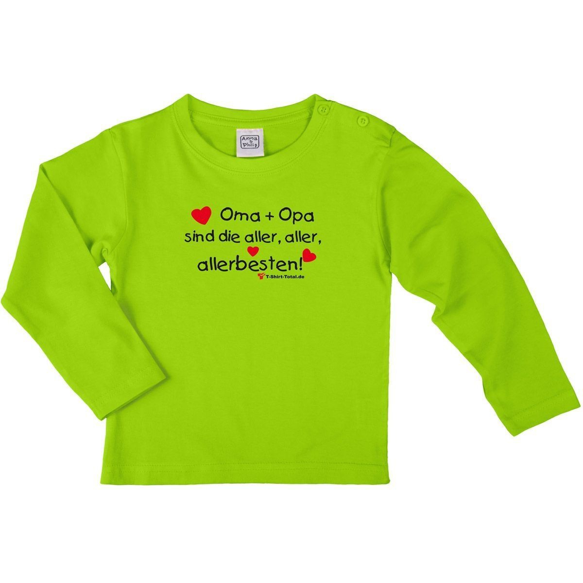 Oma Opa allerbesten Kinder Langarm Shirt hellgrün 56 / 62