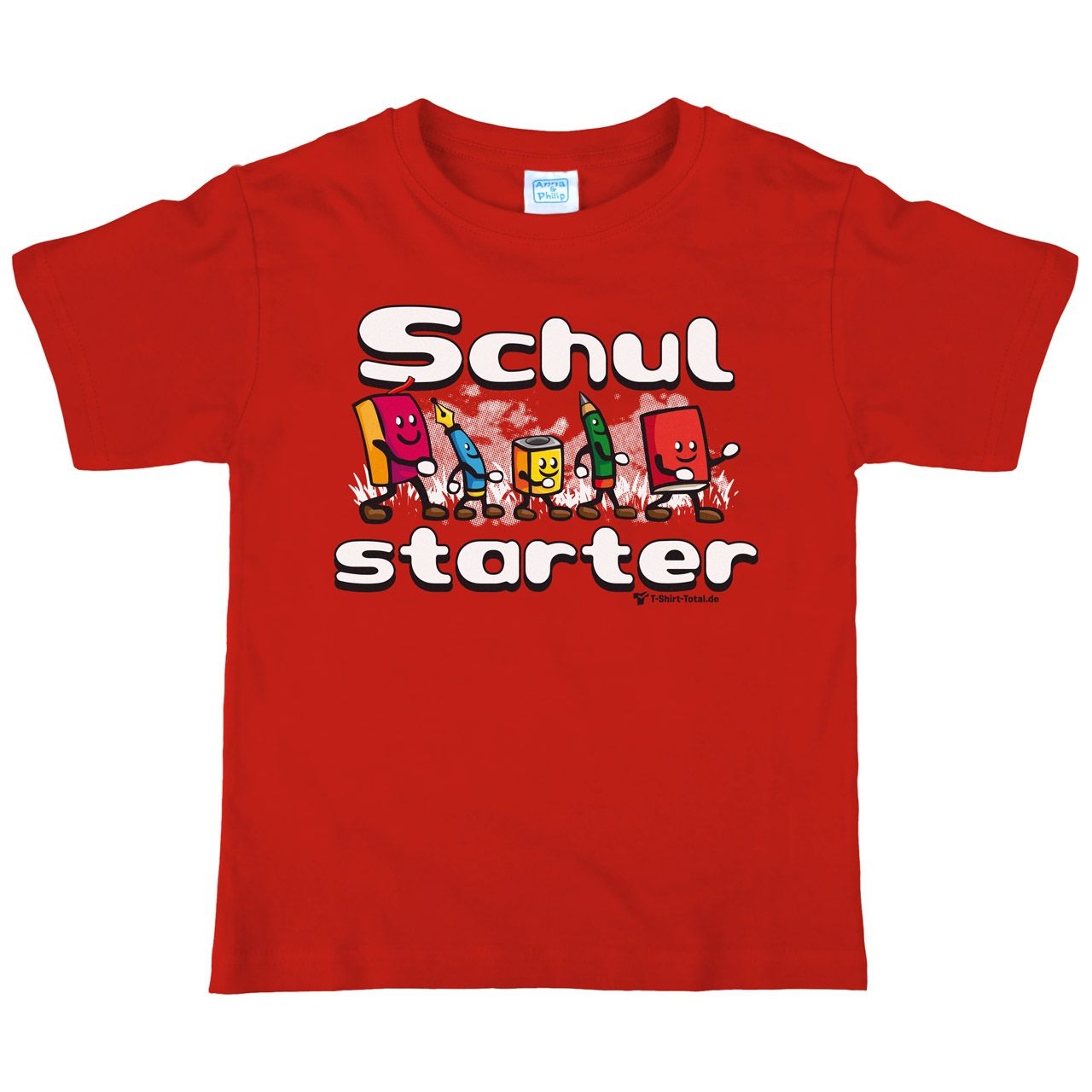 Schulstarter Stifte Kinder T-Shirt mit Name rot 122 / 128