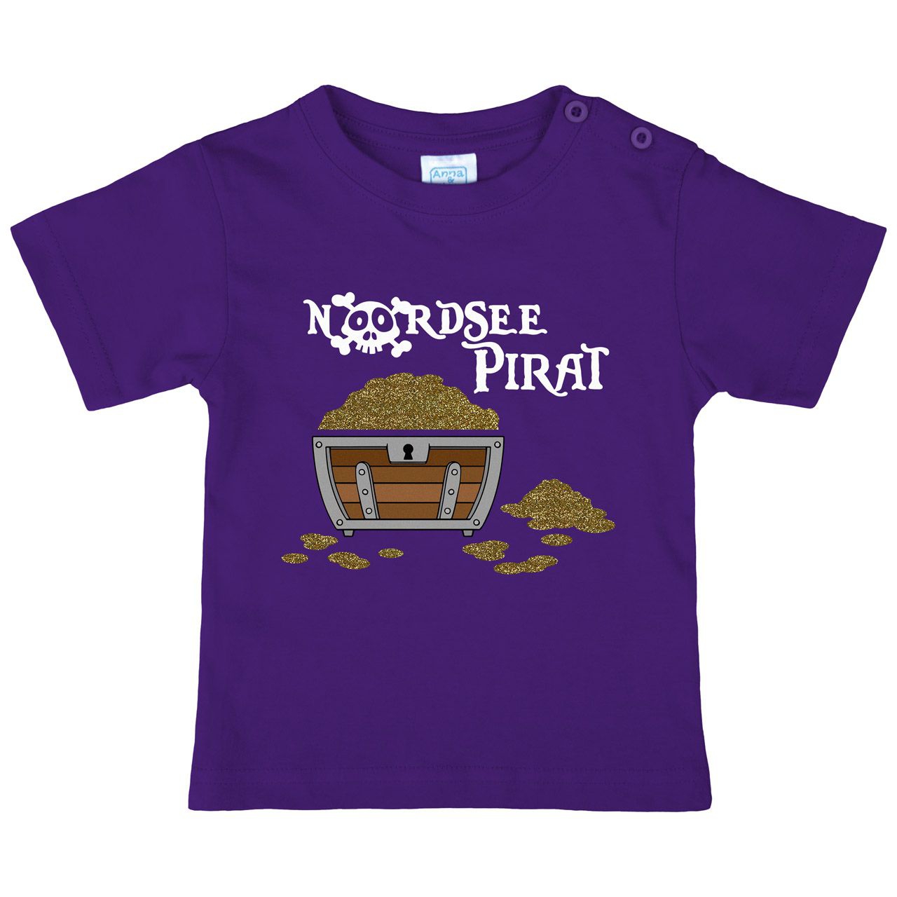Nordsee Pirat Truhe Gold Glitzer Kinder T-Shirt lila 110 / 116
