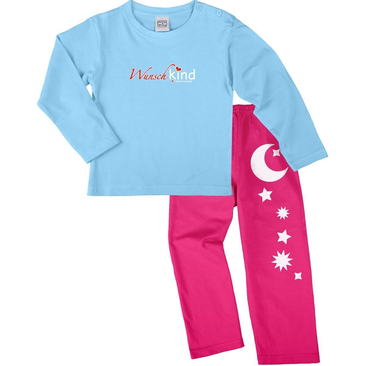 Wunschkind Pyjama Set hellblau / pink 110 / 116