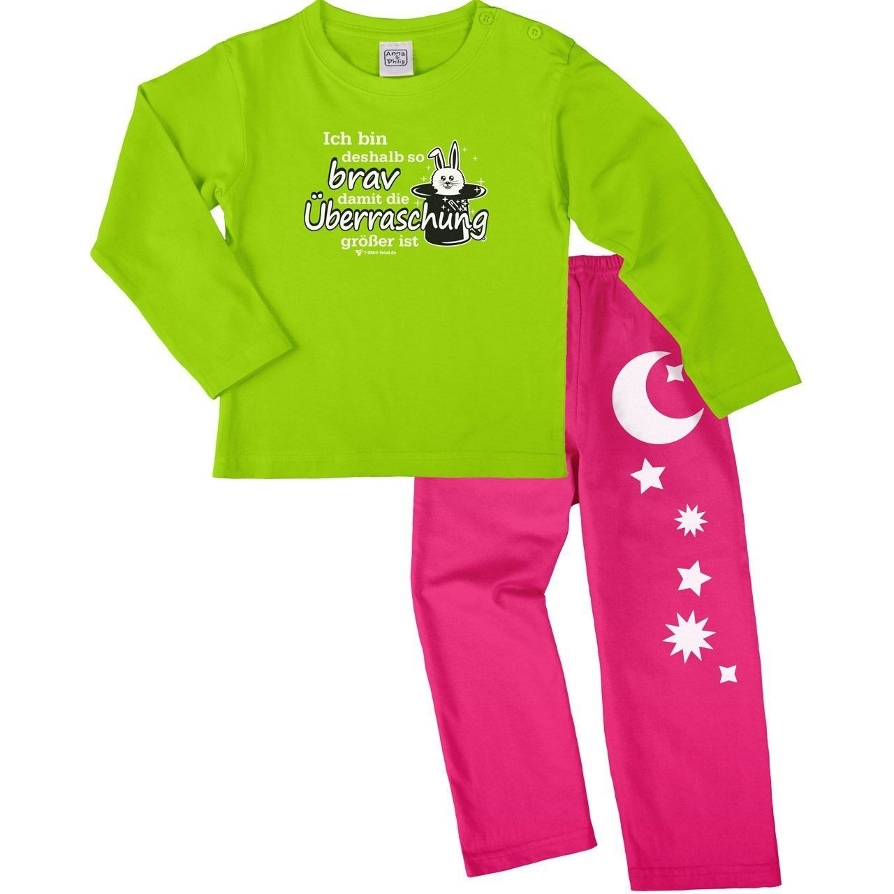 So brav Pyjama Set hellgrün / pink 110 / 116