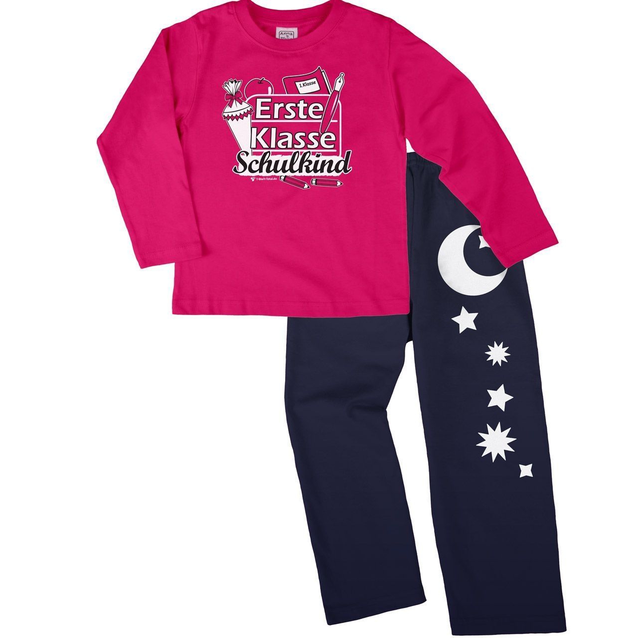 Erste Klasse Schulkind Pyjama Set pink / navy 122 / 128