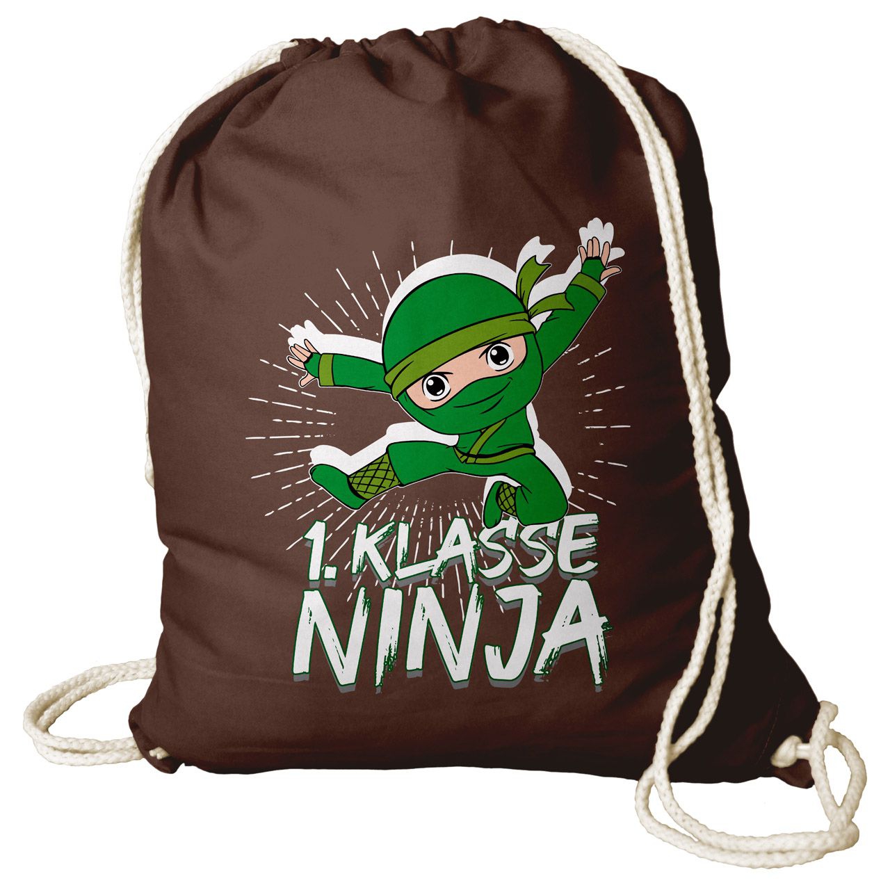 1. Klasse Ninja grün Rucksack Beutel braun