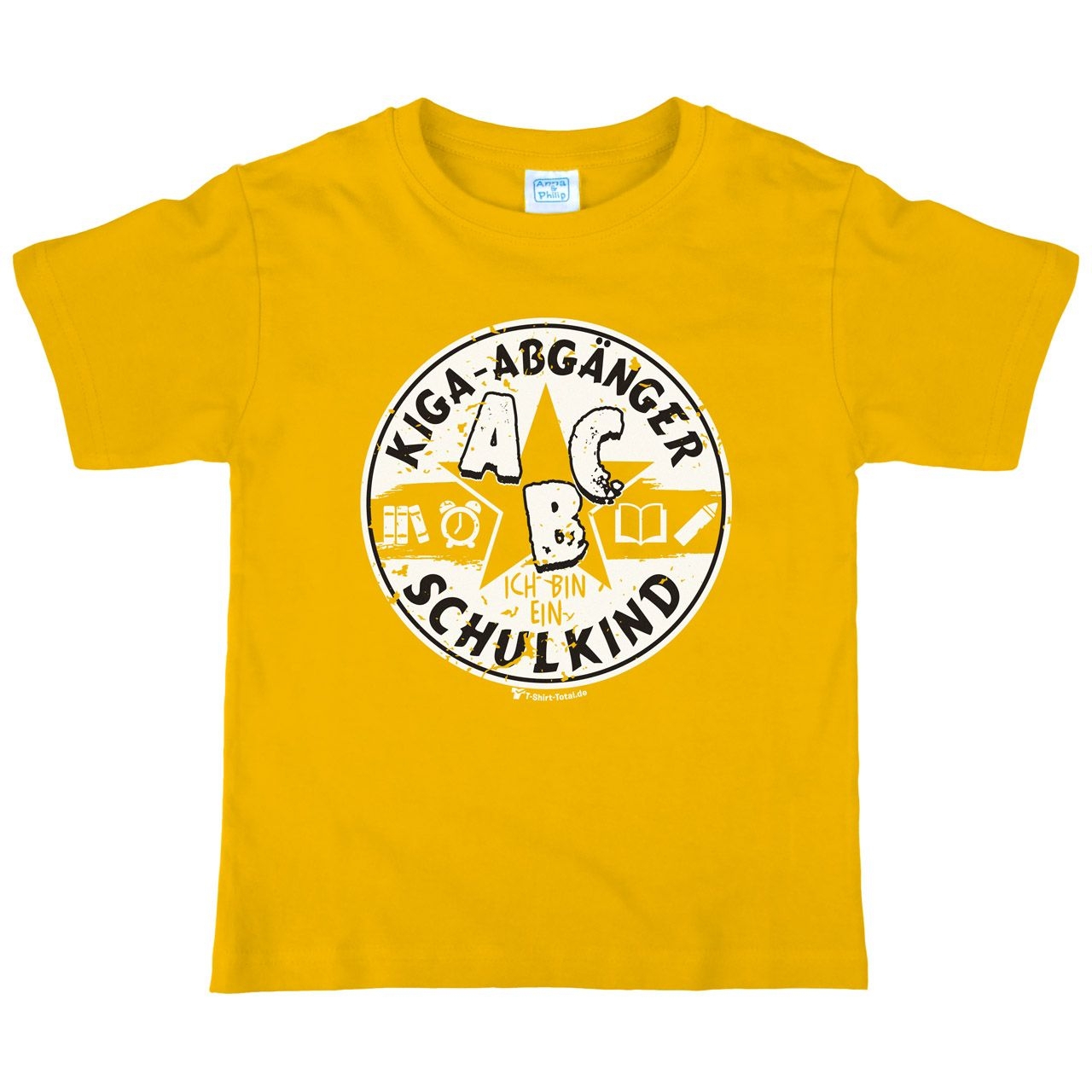 ABC Button Kinder T-Shirt mit Namen gelb 122 / 128
