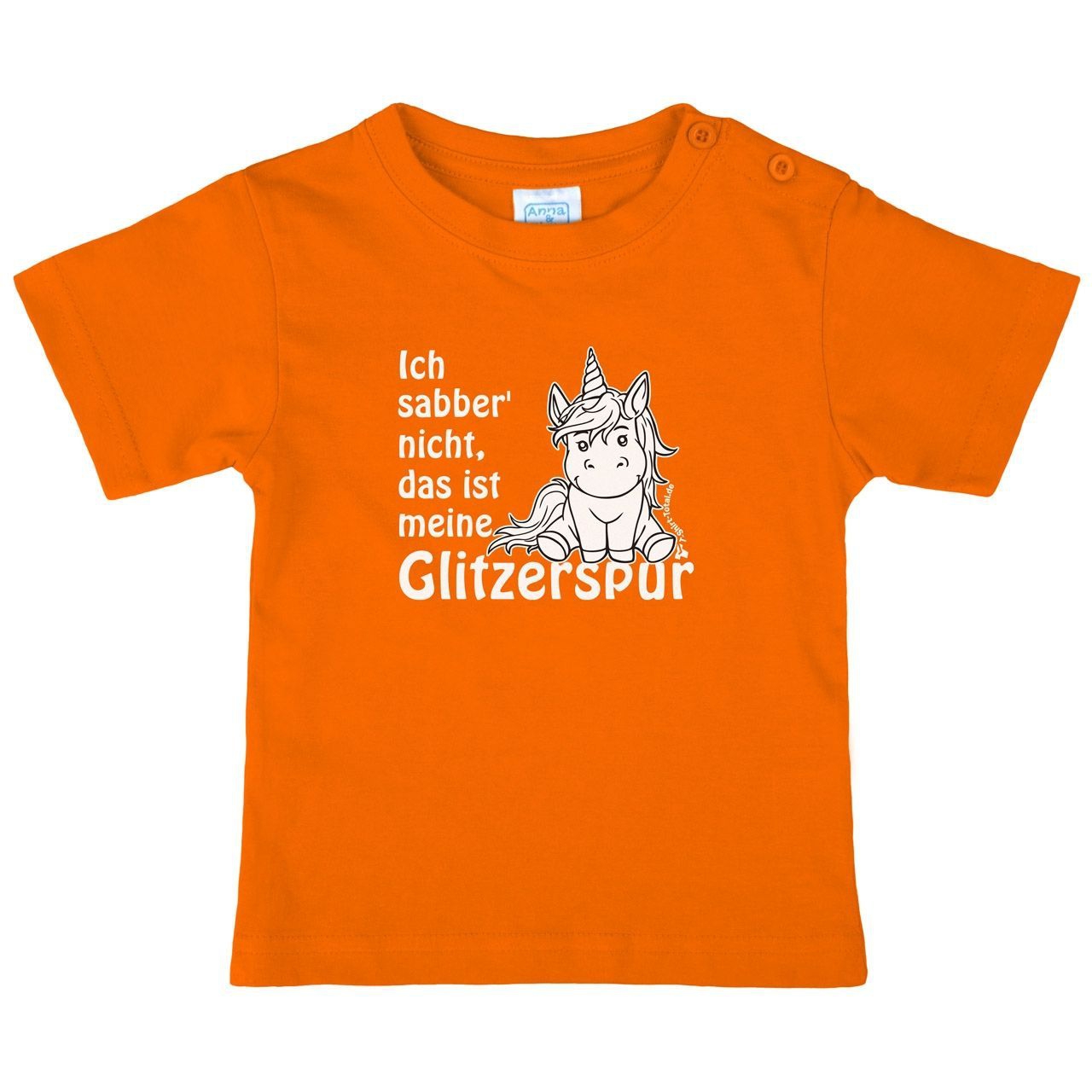 Einhorn Glitzerspur Kinder T-Shirt orange 68 / 74