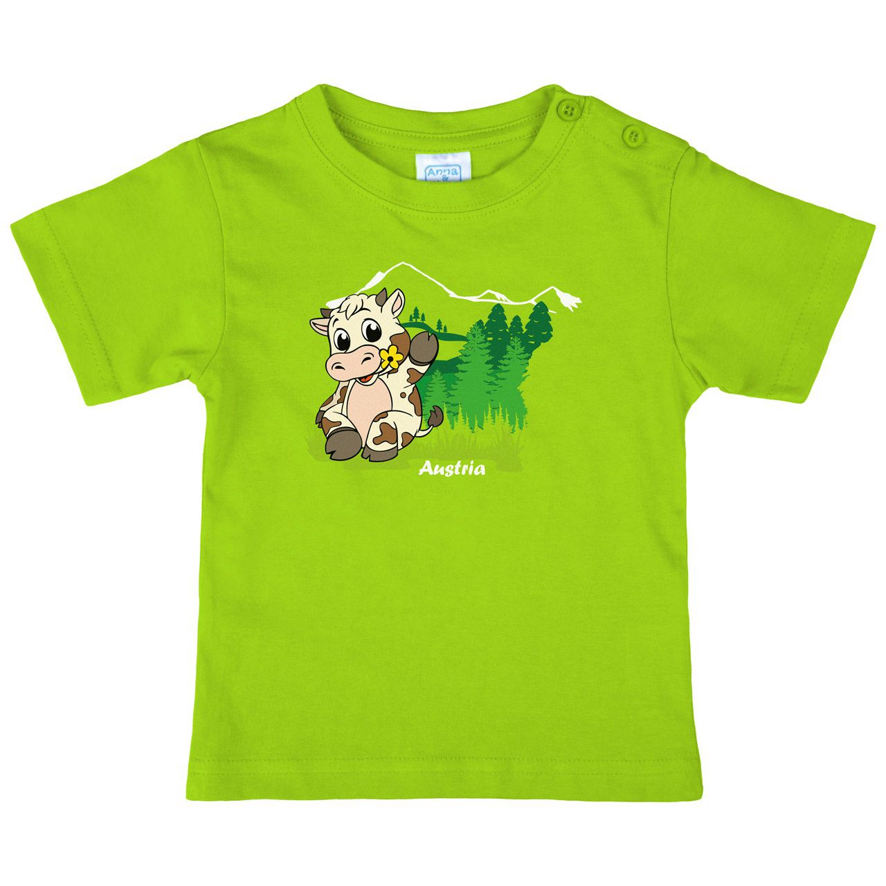 Winkende Kuh mit gelber Blume Austria Kinder T-Shirt hellgrün 80 / 86