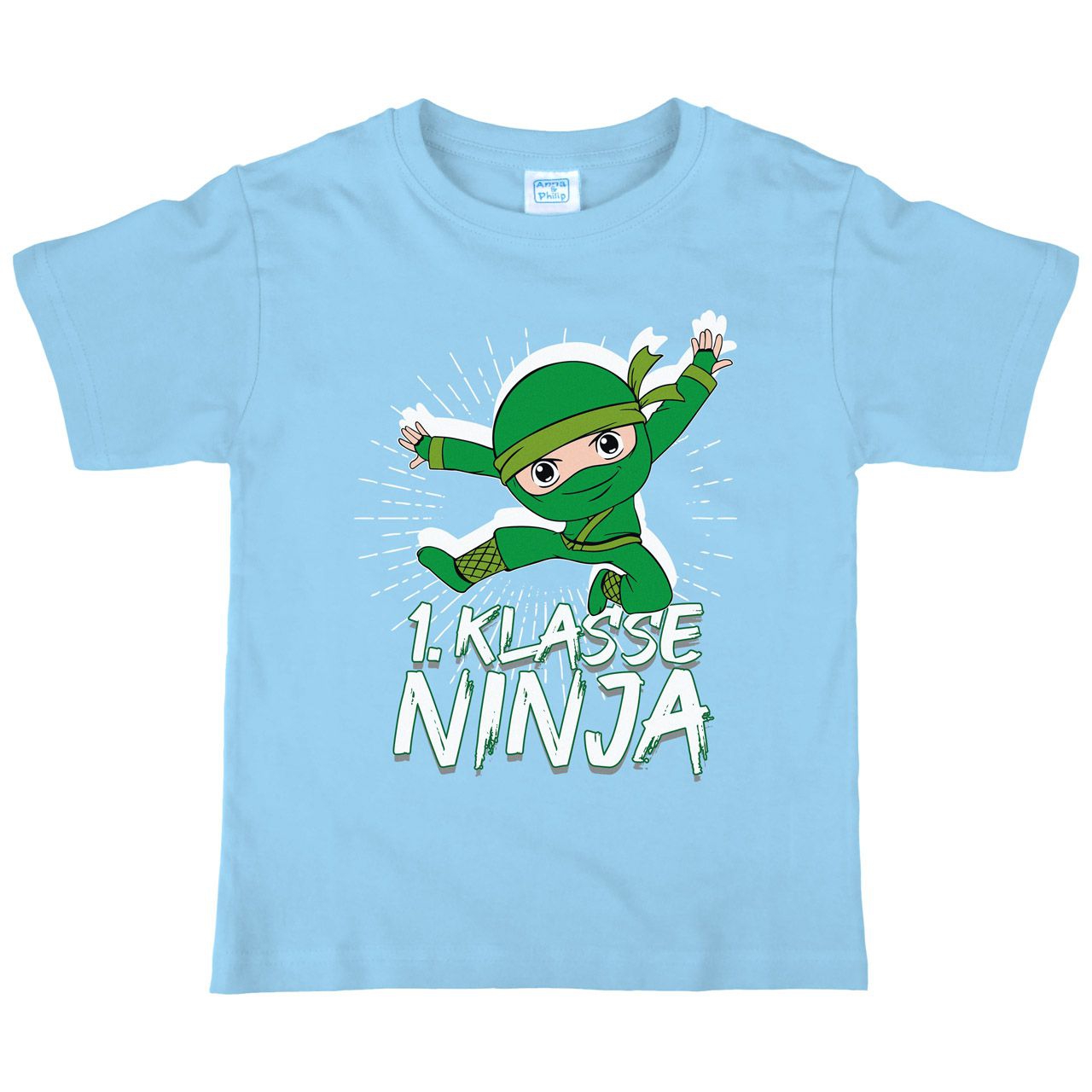 1. Klasse Ninja grün Kinder T-Shirt hellblau 122 / 128