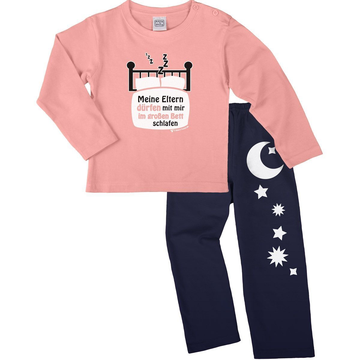Im großen Bett schlafen Pyjama Set rosa / navy 110 / 116
