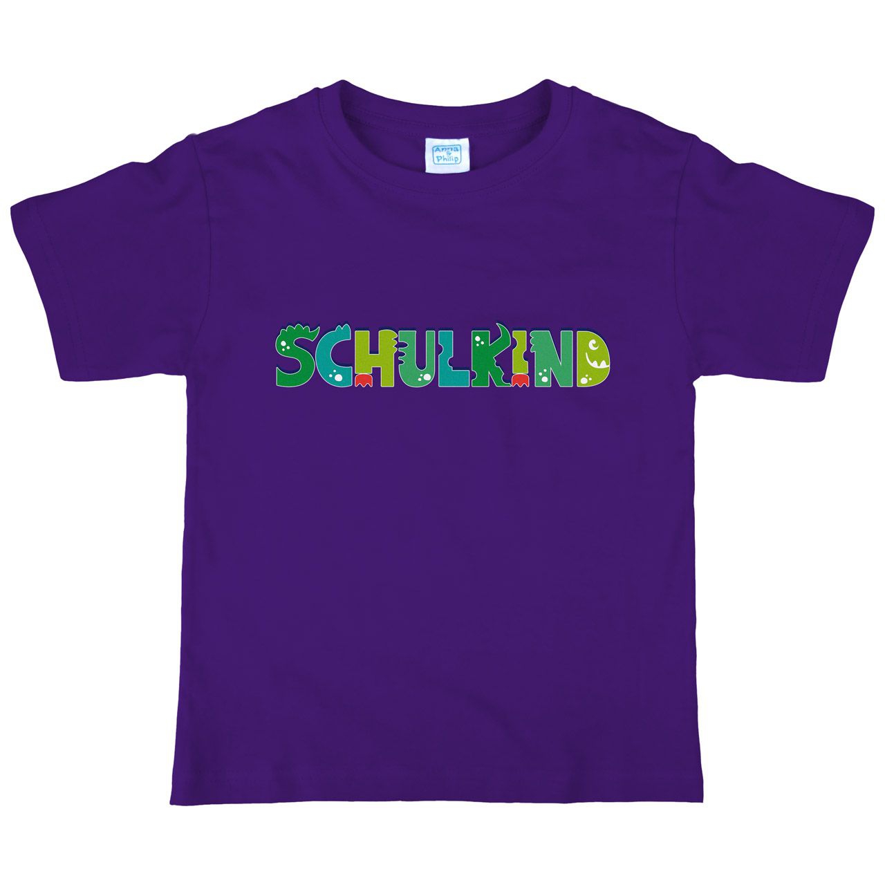 Schulkind Schrift als grünes Monster Kinder T-Shirt lila 122 / 128