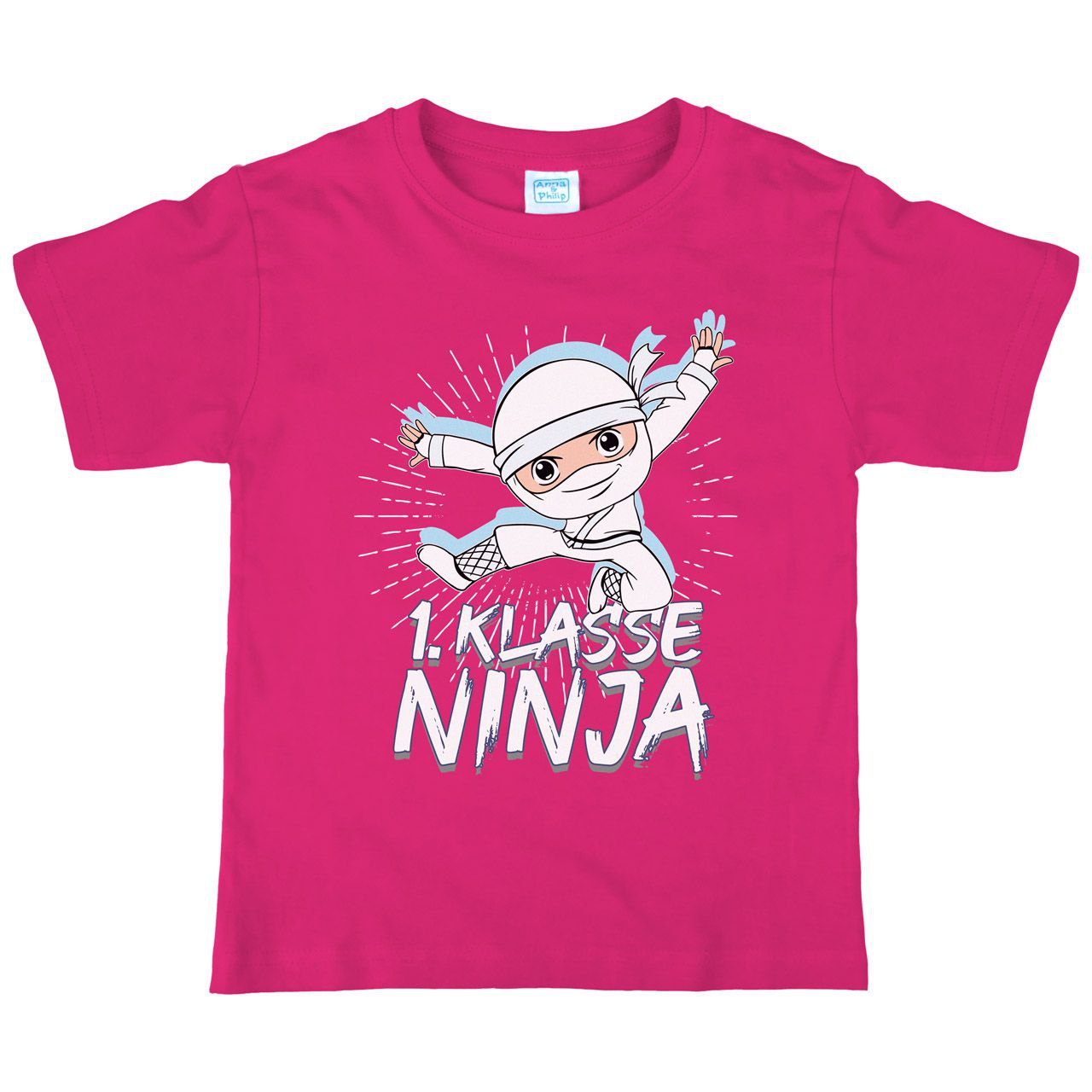 1. Klasse Ninja weiß Kinder T-Shirt pink 134 / 140