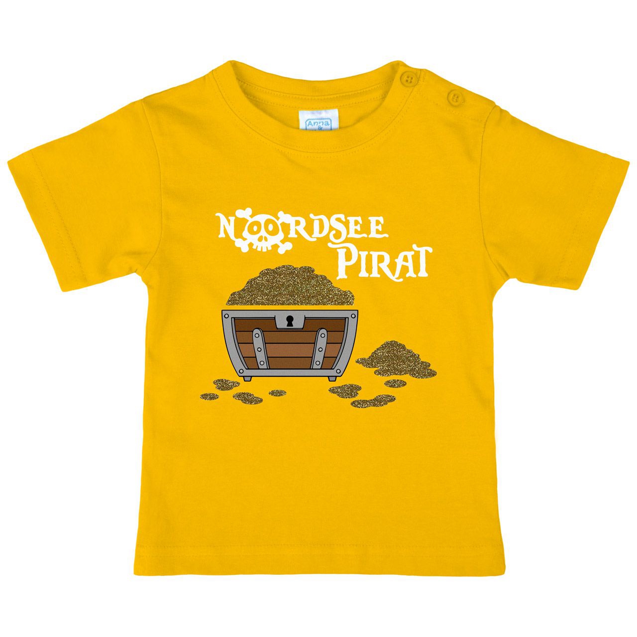 Nordsee Pirat Truhe Gold Glitzer Kinder T-Shirt gelb 110 / 116