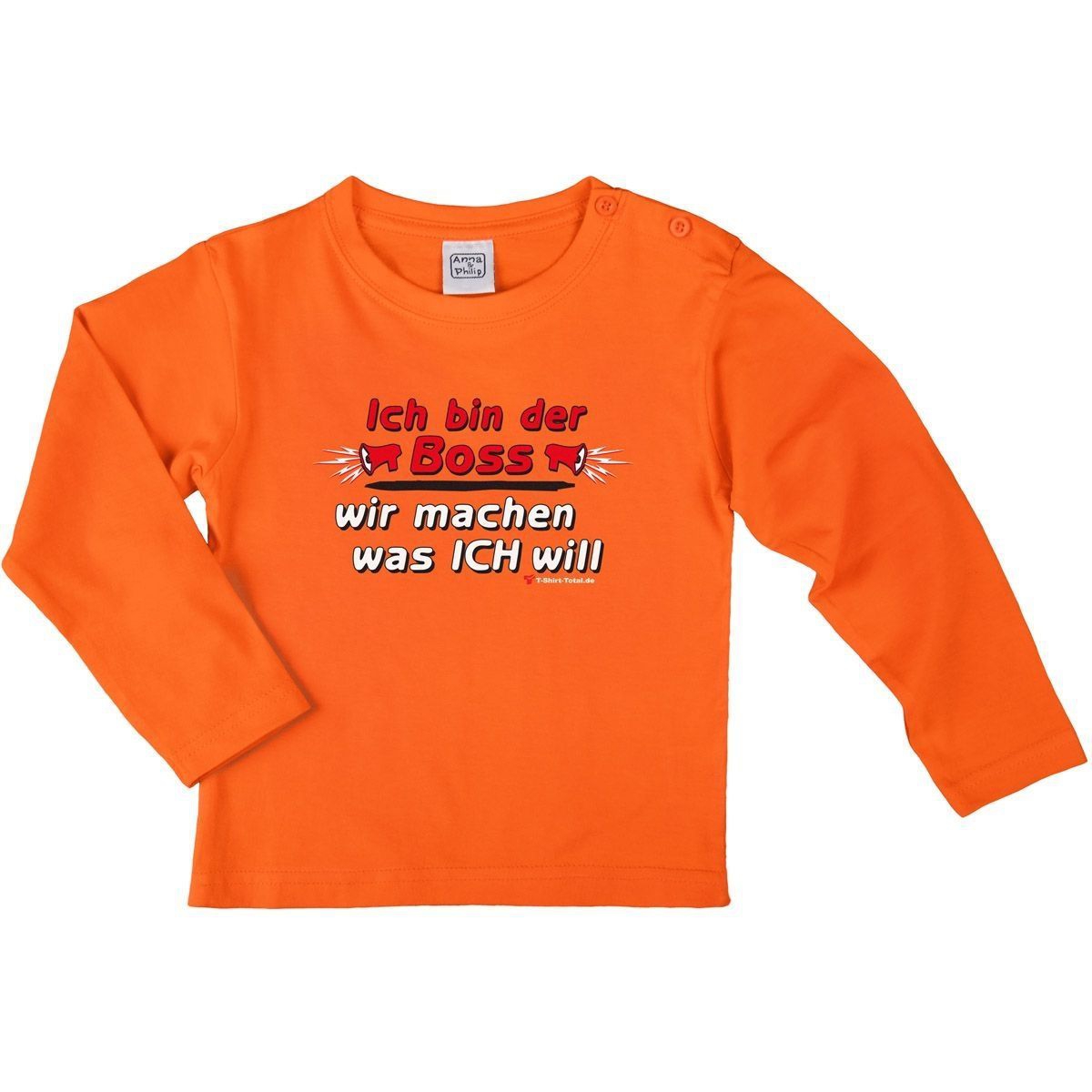 Ich bin der Boss Kinder Langarm Shirt orange 122 / 128