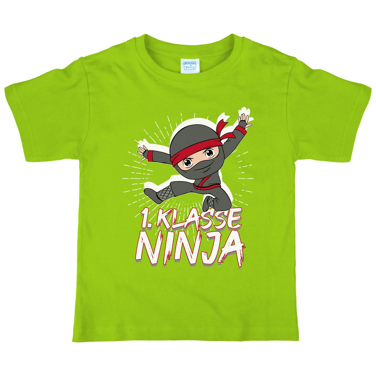 1. Klasse Ninja schwarz Kinder T-Shirt hellgrün 122 / 128
