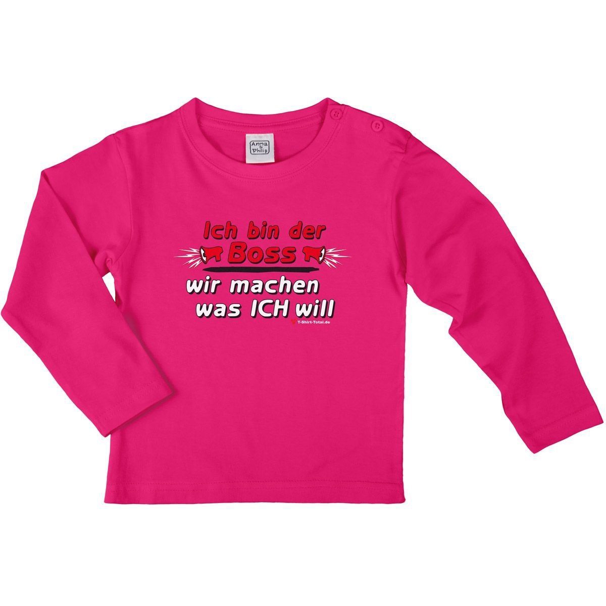 Ich bin der Boss Kinder Langarm Shirt pink 122 / 128