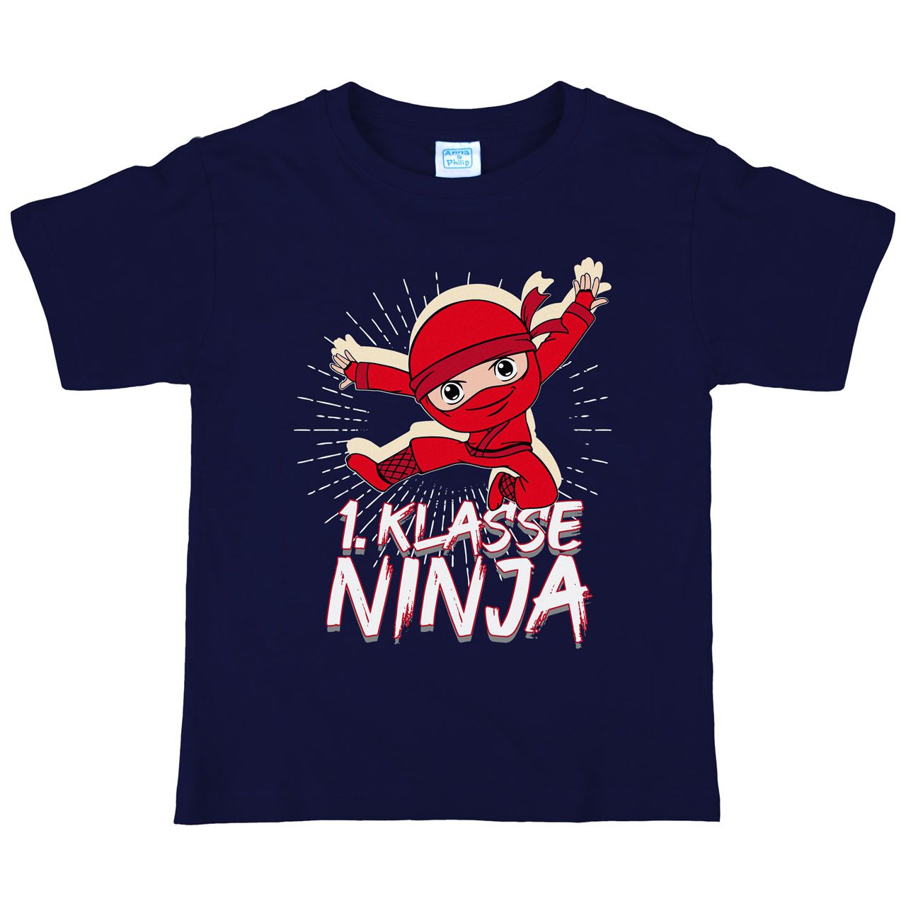 1. Klasse Ninja rot Kinder T-Shirt navy 122 / 128