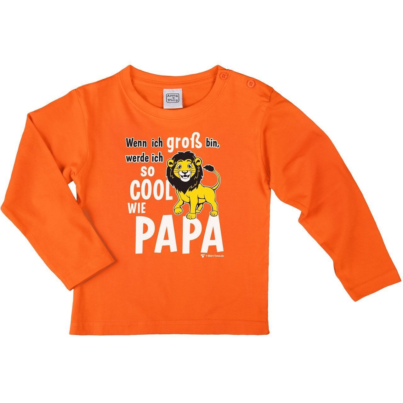 Cool wie Papa Löwe Kinder Langarm Shirt orange 104