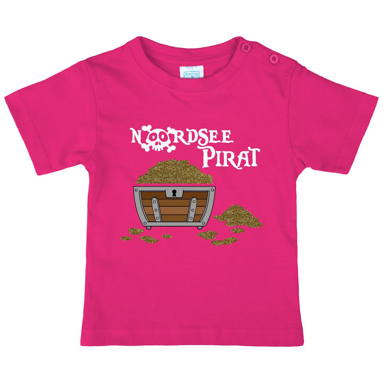 Nordsee Pirat Truhe Gold Glitzer Kinder T-Shirt pink 110 / 116