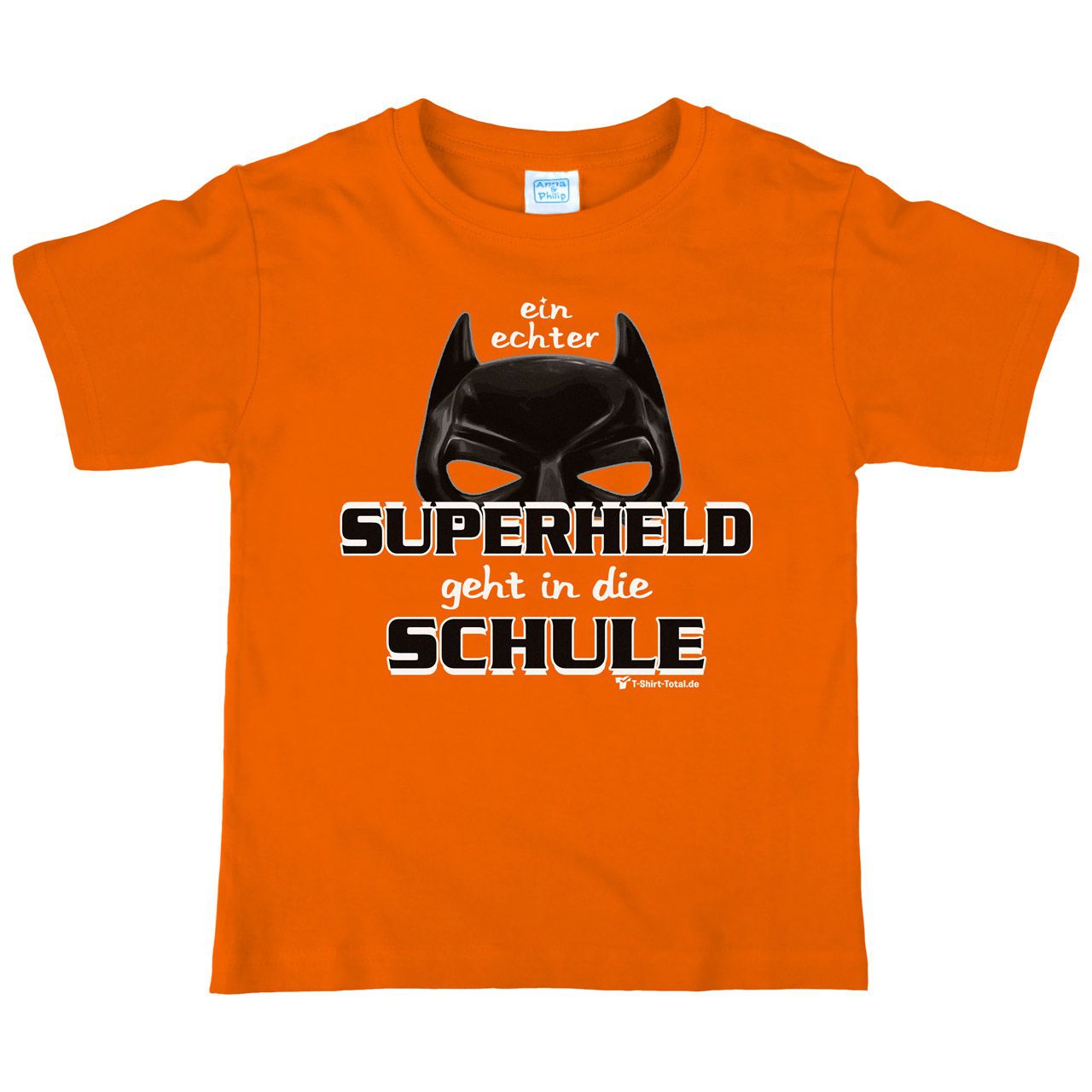 Superheld Schule Kinder T-Shirt orange 122 / 128