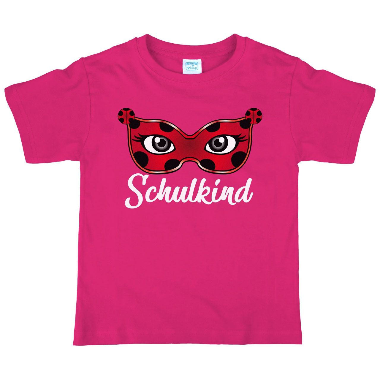 Schulkind Maske Marienkäfer Kinder T-Shirt mit Namen pink 122 / 128