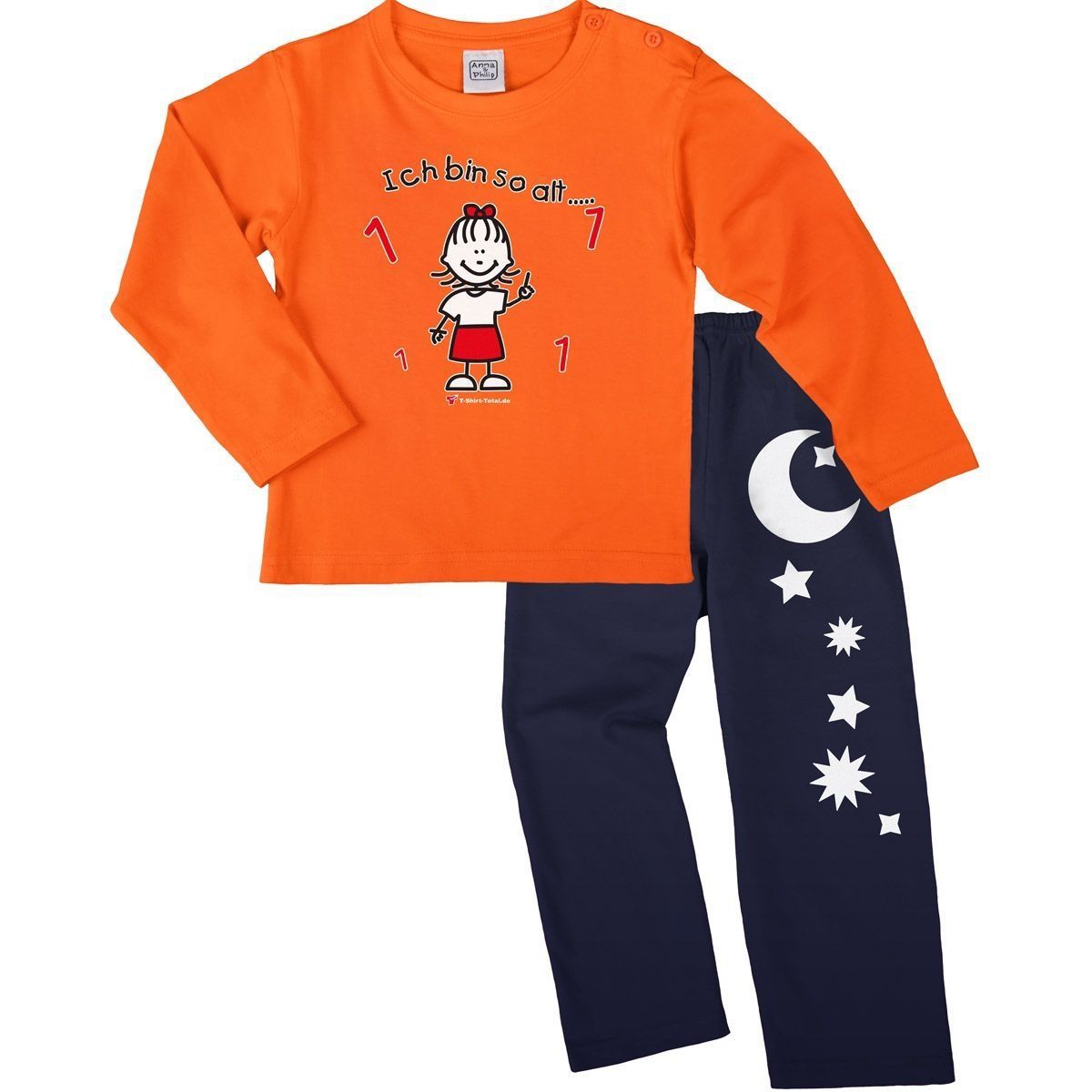 Mädchen so alt 1 Pyjama Set orange / navy 92