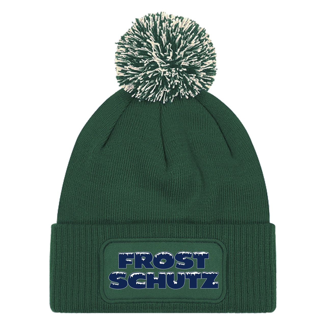 Frostschutz Mütze Patch Bommel dunkelgrün