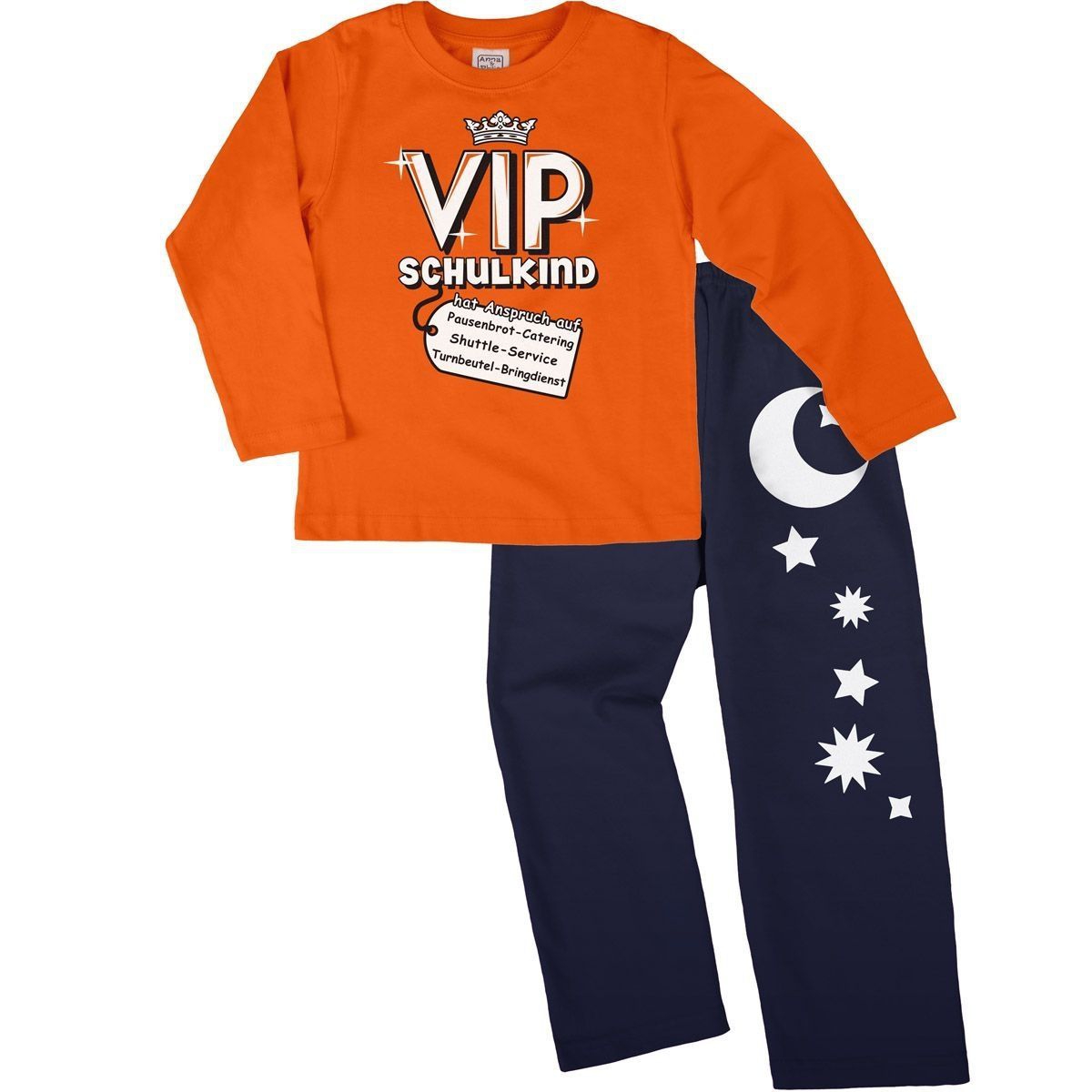 VIP Schulkind Pyjama Set orange / navy 122 / 128