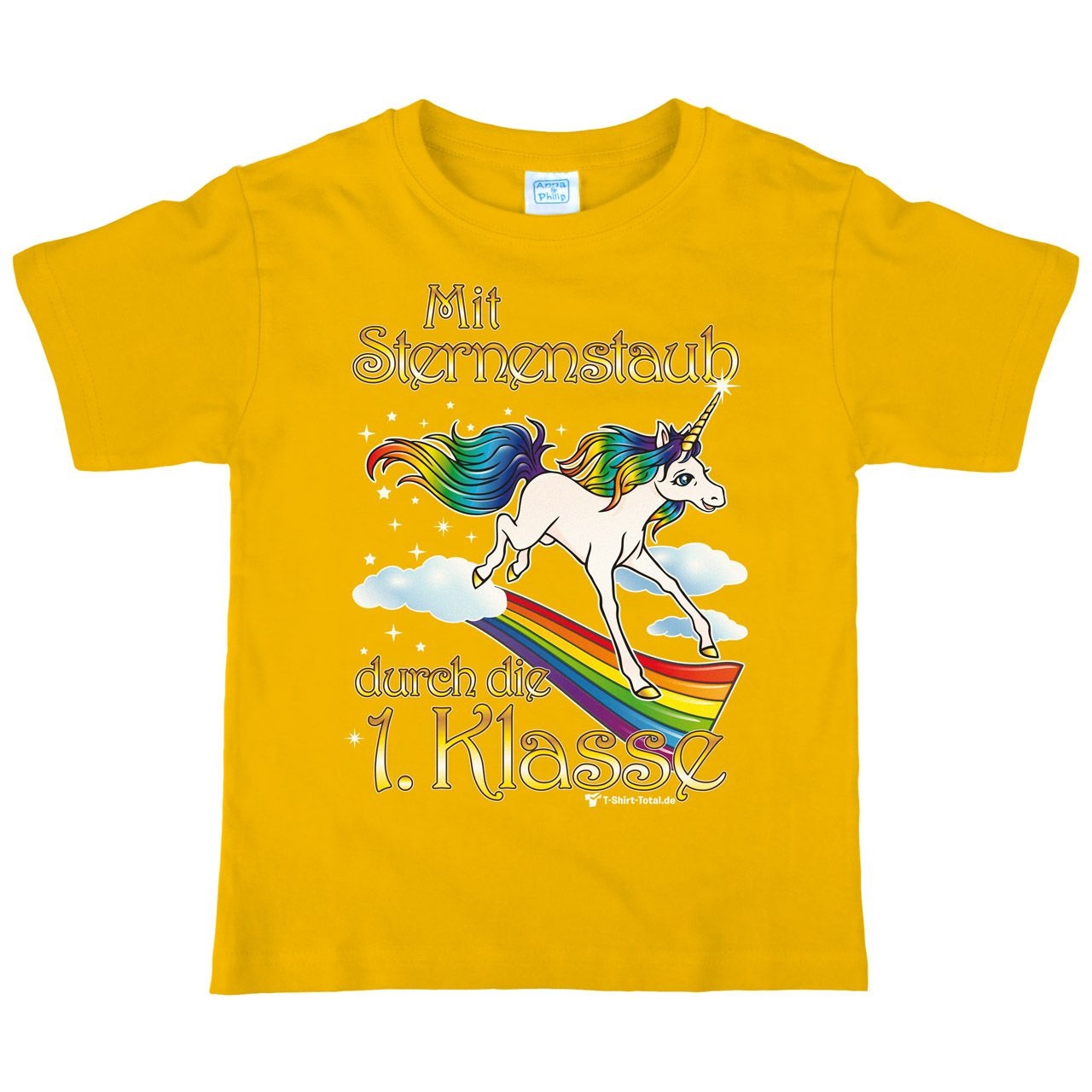 Einhorn 1. Klasse Kinder T-Shirt mit Namen gelb 122 / 128