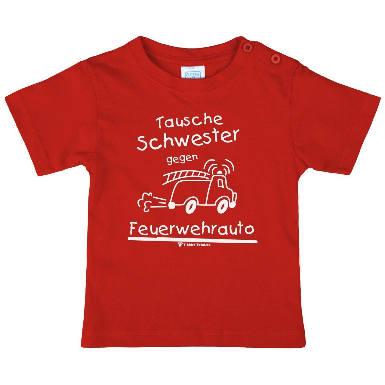 Tausche Schwester gegen Feuerwehr Kinder T-Shirt rot 122 / 128
