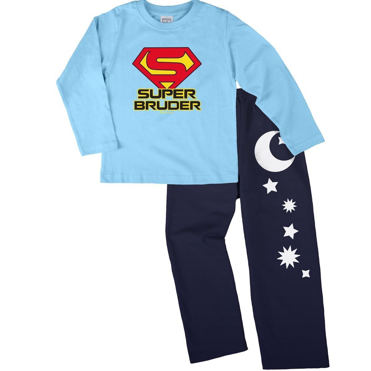 Super Bruder Pyjama Set hellblau / navy 134 / 140