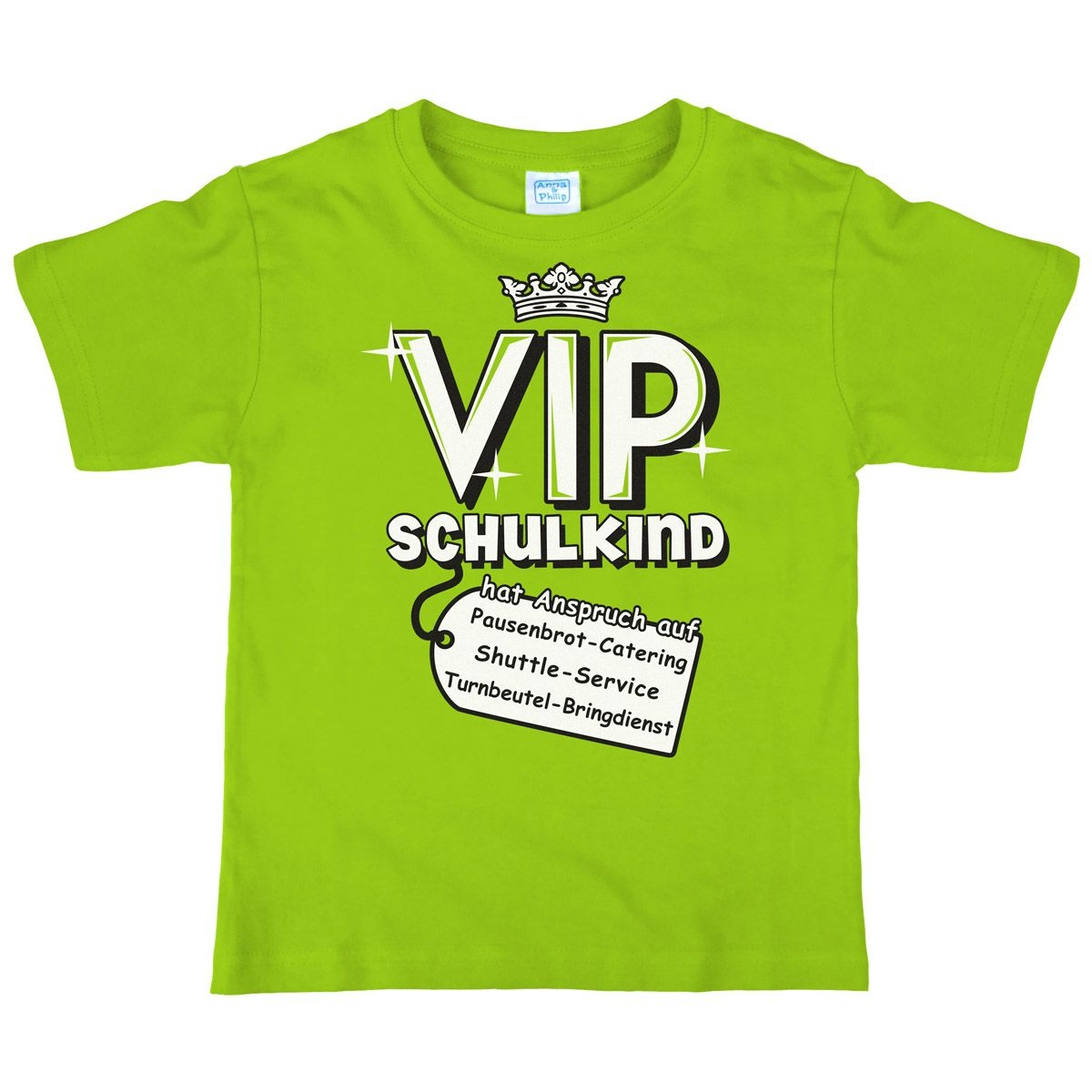 VIP Schulkind Kinder T-Shirt mit  Namen hellgrün 122 / 128